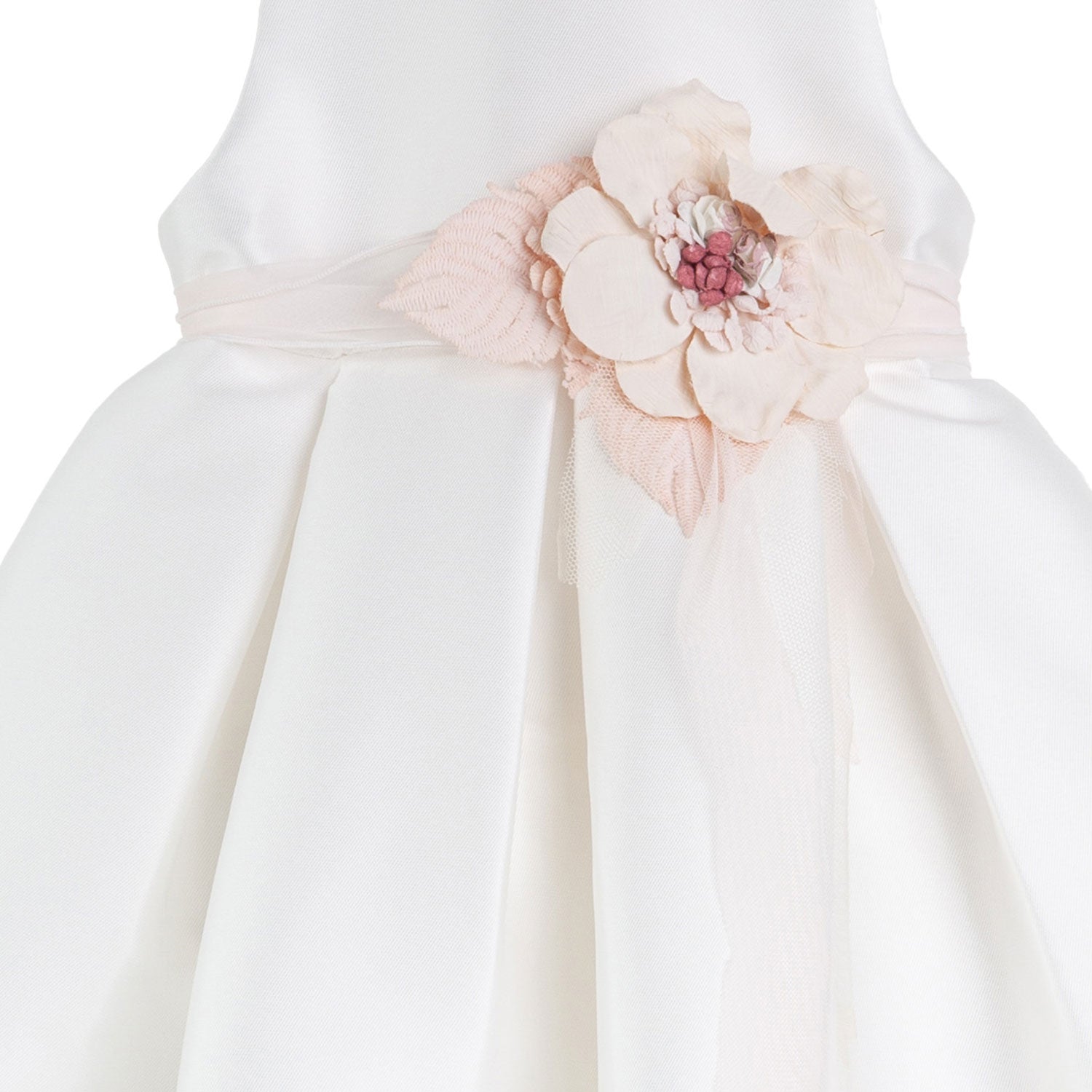 MINI ABITO MIKADO BIANCO CON FIORE ROSA CHIARO - annameglio.com abbigliamento moda