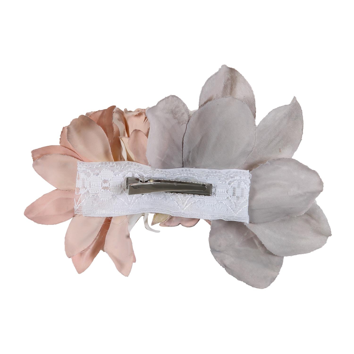 FERMAGLIO CON FIORI PASTELLO ROSA ANTICO E GRIGIO - annameglio.com abbigliamento moda
