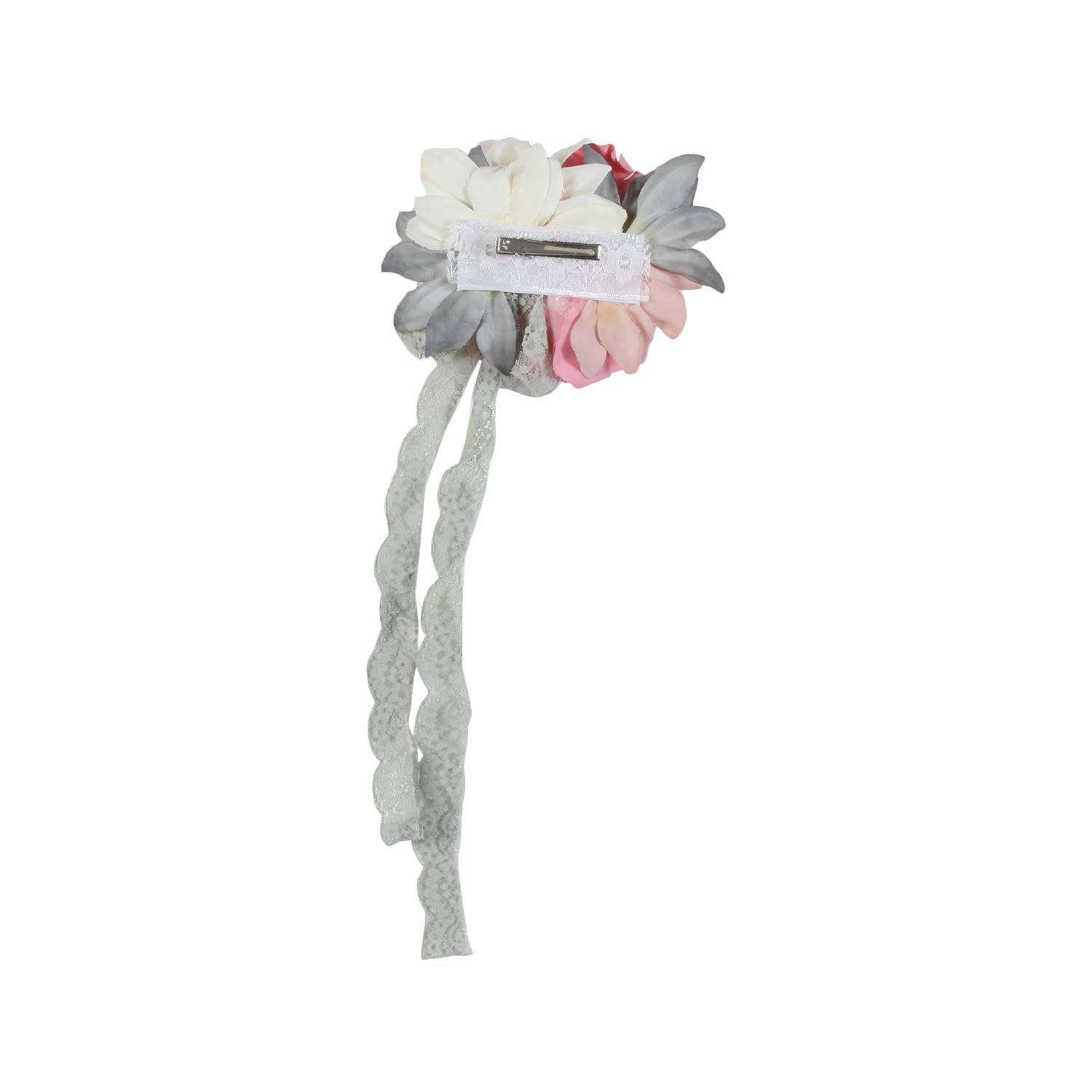 FERMAGLIO FLOREALE ROSA CON PIZZO GRIGIO - annameglio.com abbigliamento moda