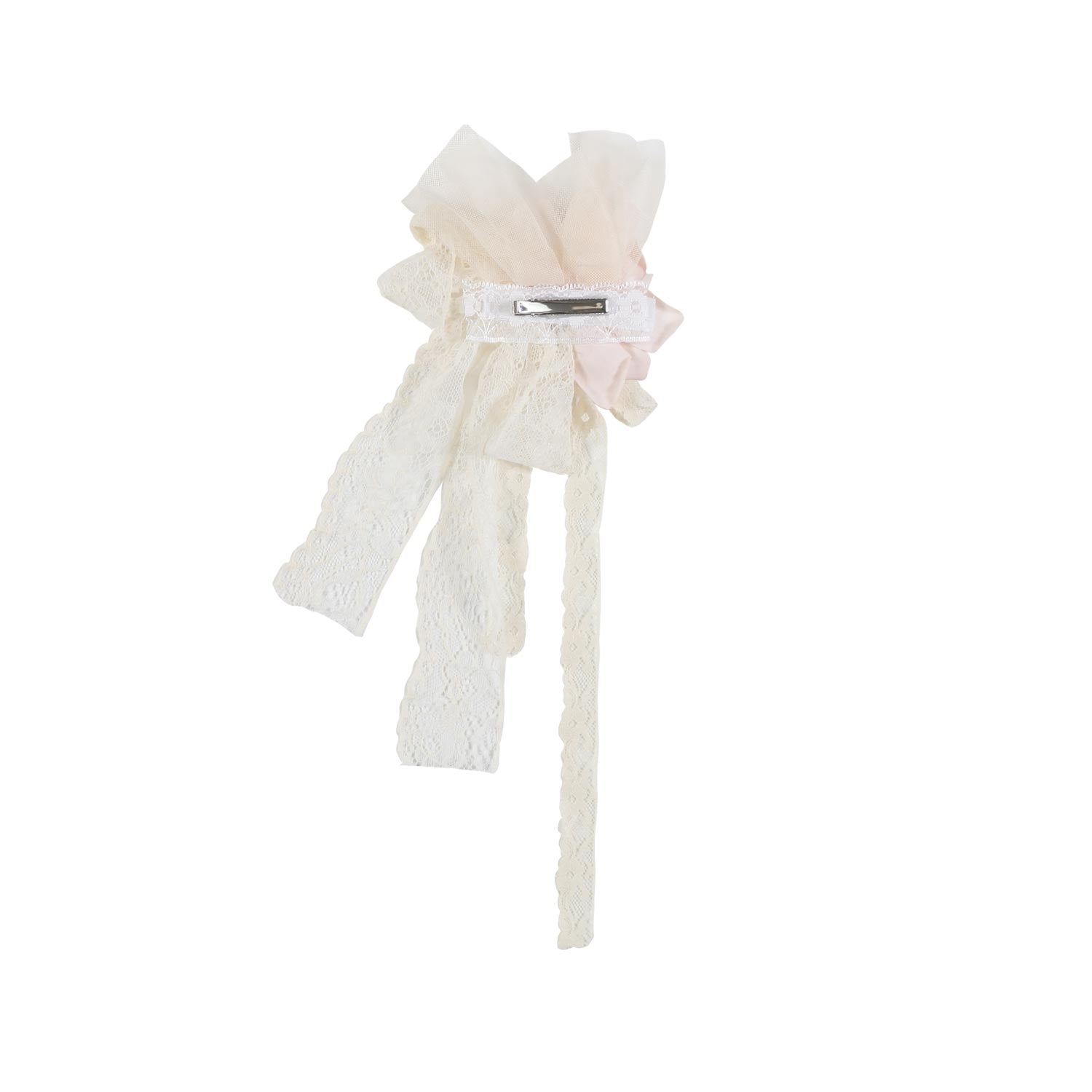 FERMAGLIO FIORI ROSA E BIANCO IN PIZZO E ORGANZA - annameglio.com abbigliamento moda