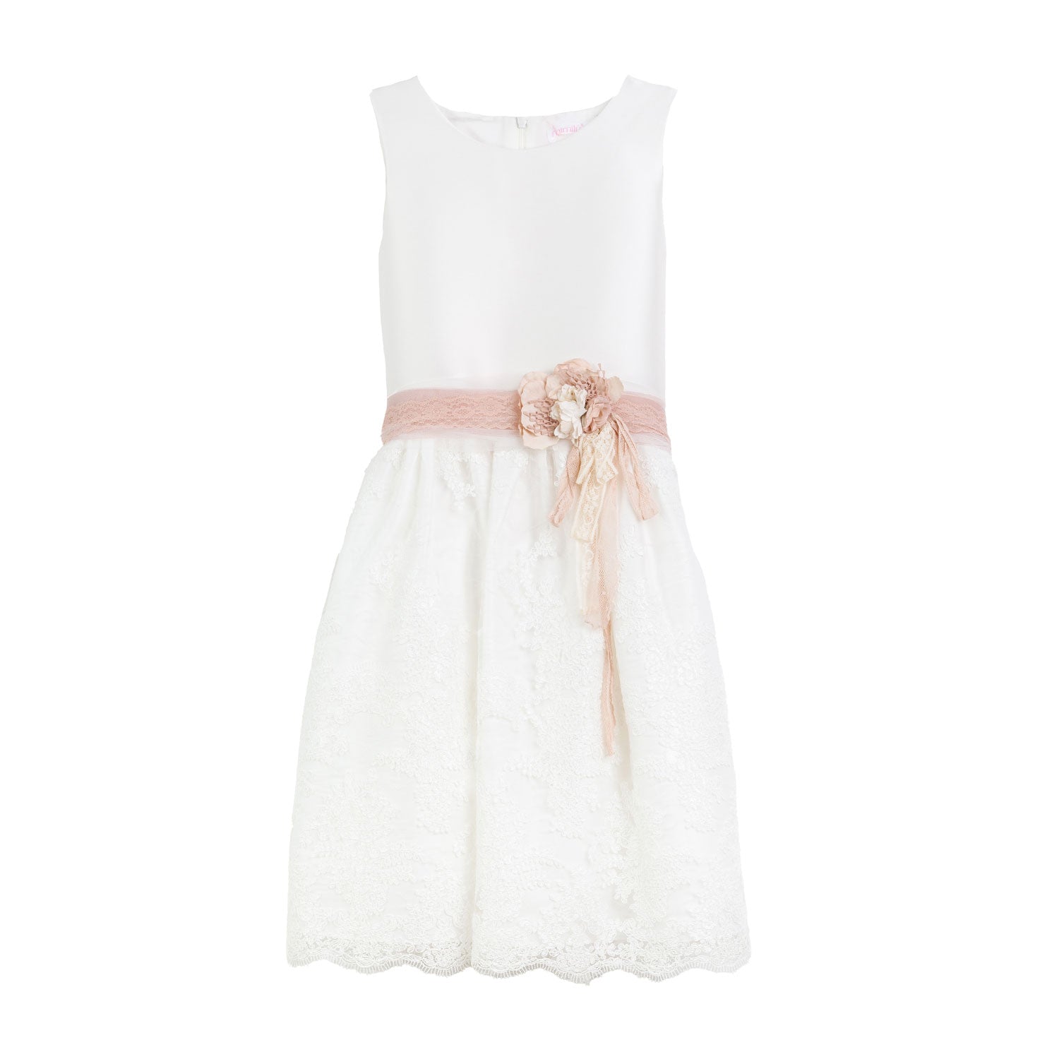 ABITO BIANCO IN MIKADO E TULLE CON PIZZO ROSA - annameglio.com abbigliamento moda