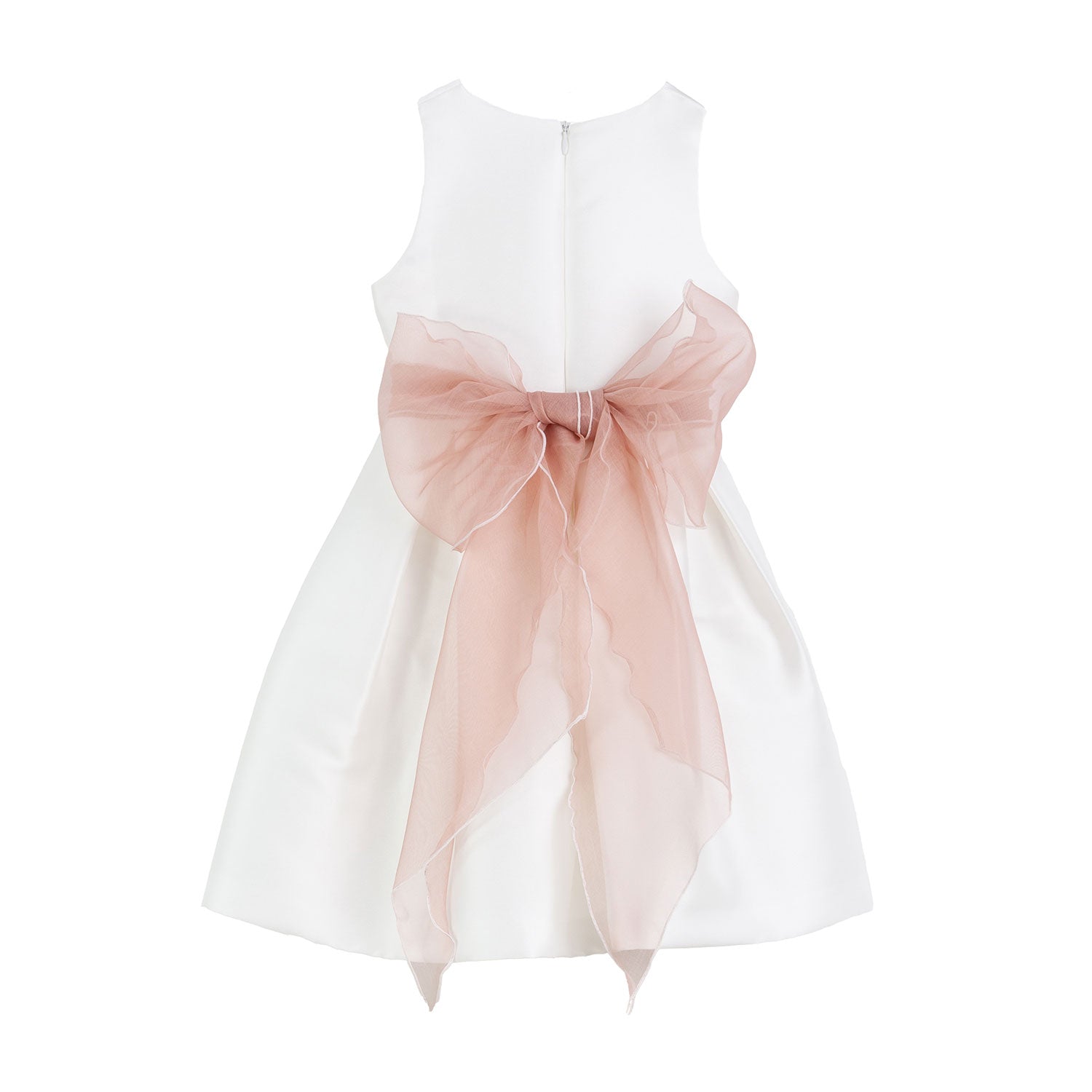 ABITO MIKADO BIANCO CON CINTA ROSA ANTICO - annameglio.com abbigliamento moda