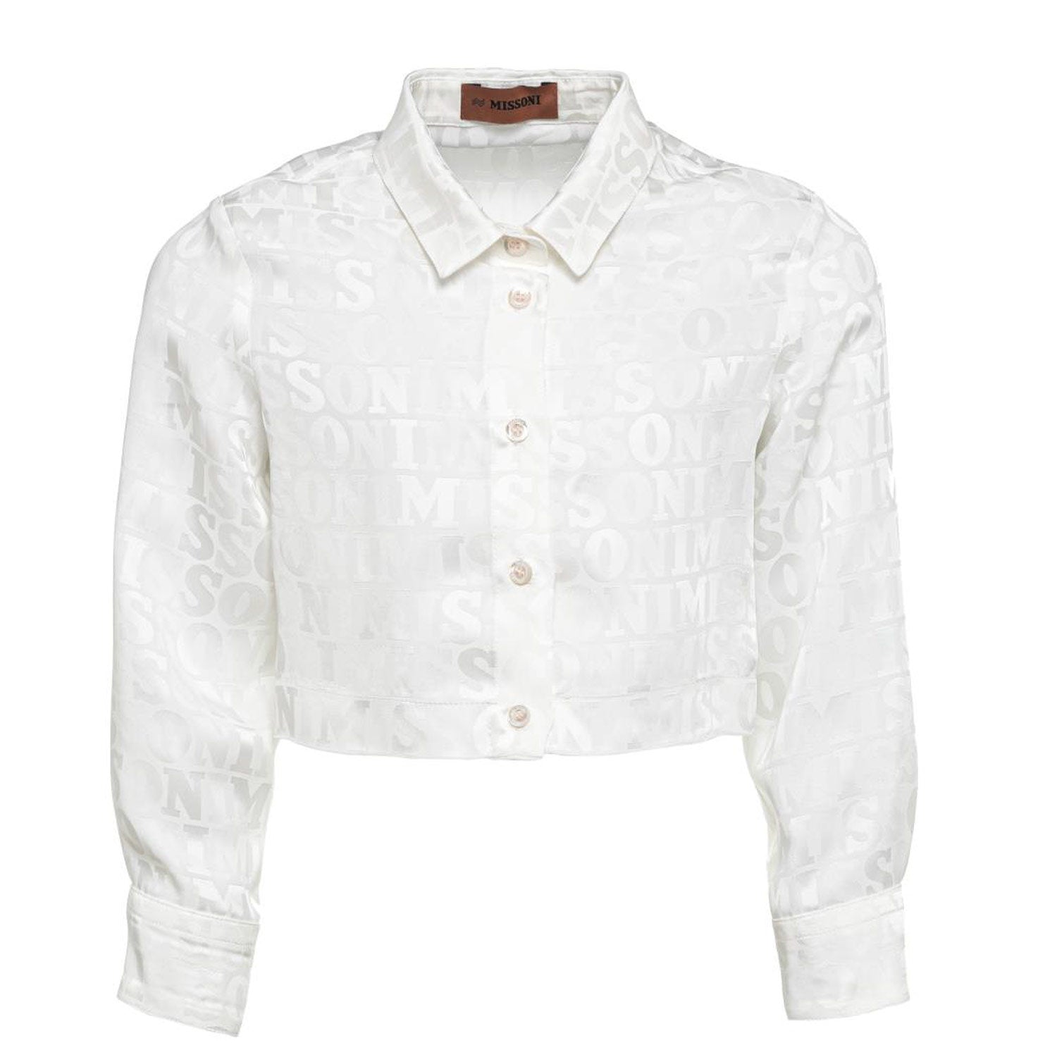 CAMICIA CROPPED BIANCA CON LOGHI ALL-OVER - annameglio.com abbigliamento moda