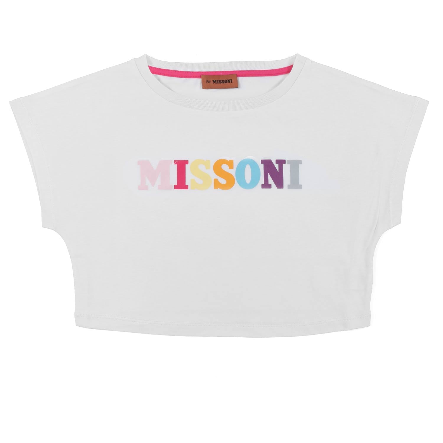 T-SHIRT CROPPED BIANCA CON LOGO MULTICOLOR - annameglio.com abbigliamento moda