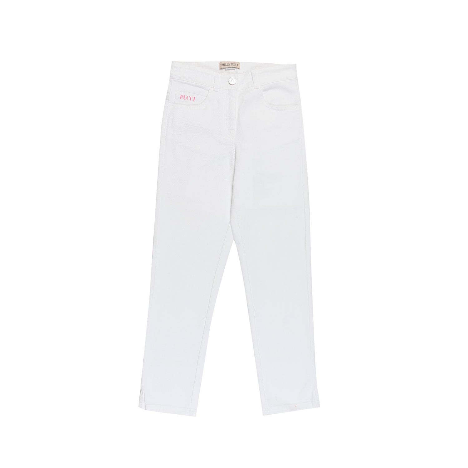 JEANS BIANCO CON PATCH ROSA BAMBINA E RAGAZZA - annameglio.com abbigliamento moda
