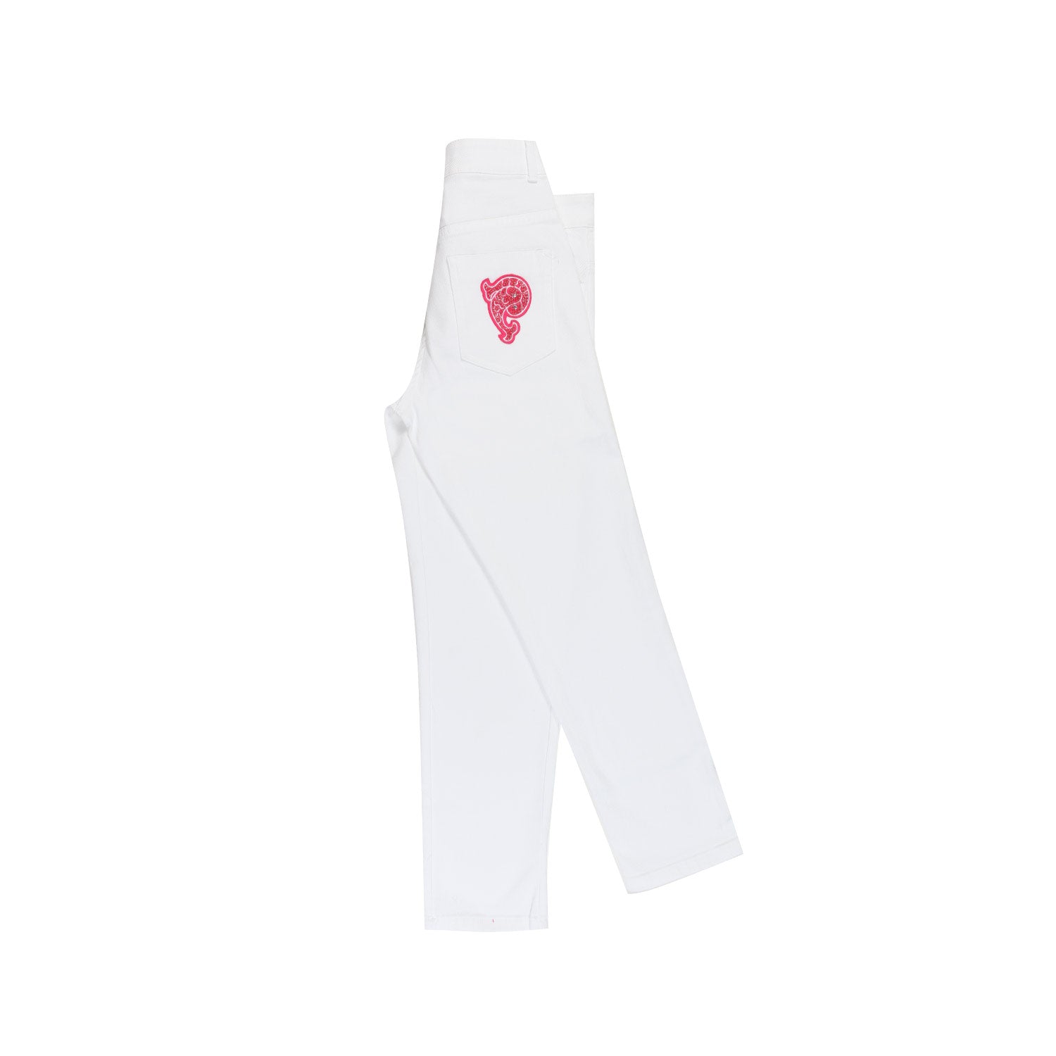 JEANS BIANCO CON PATCH ROSA BAMBINA E RAGAZZA - annameglio.com abbigliamento moda