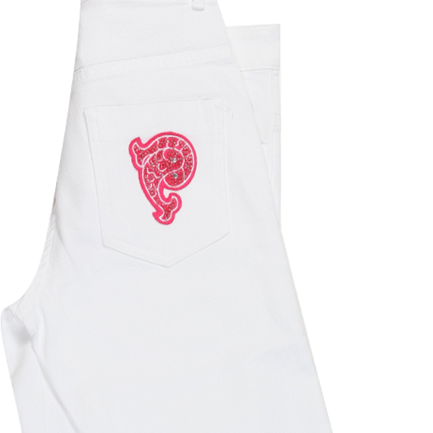 JEANS BIANCO CON PATCH ROSA BAMBINA E RAGAZZA - annameglio.com abbigliamento moda