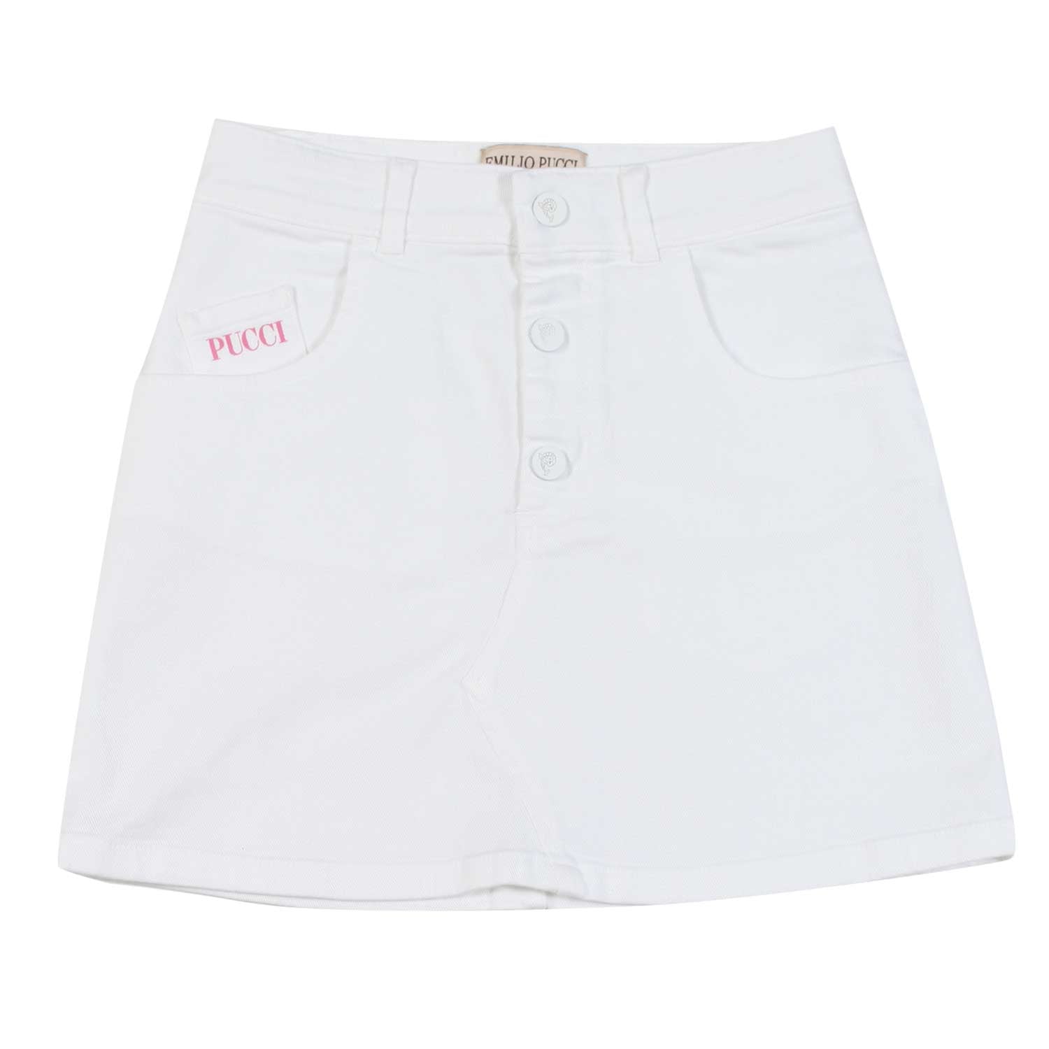 MINIGONNA DENIM BIANCA CON PATCH ROSA - annameglio.com abbigliamento moda