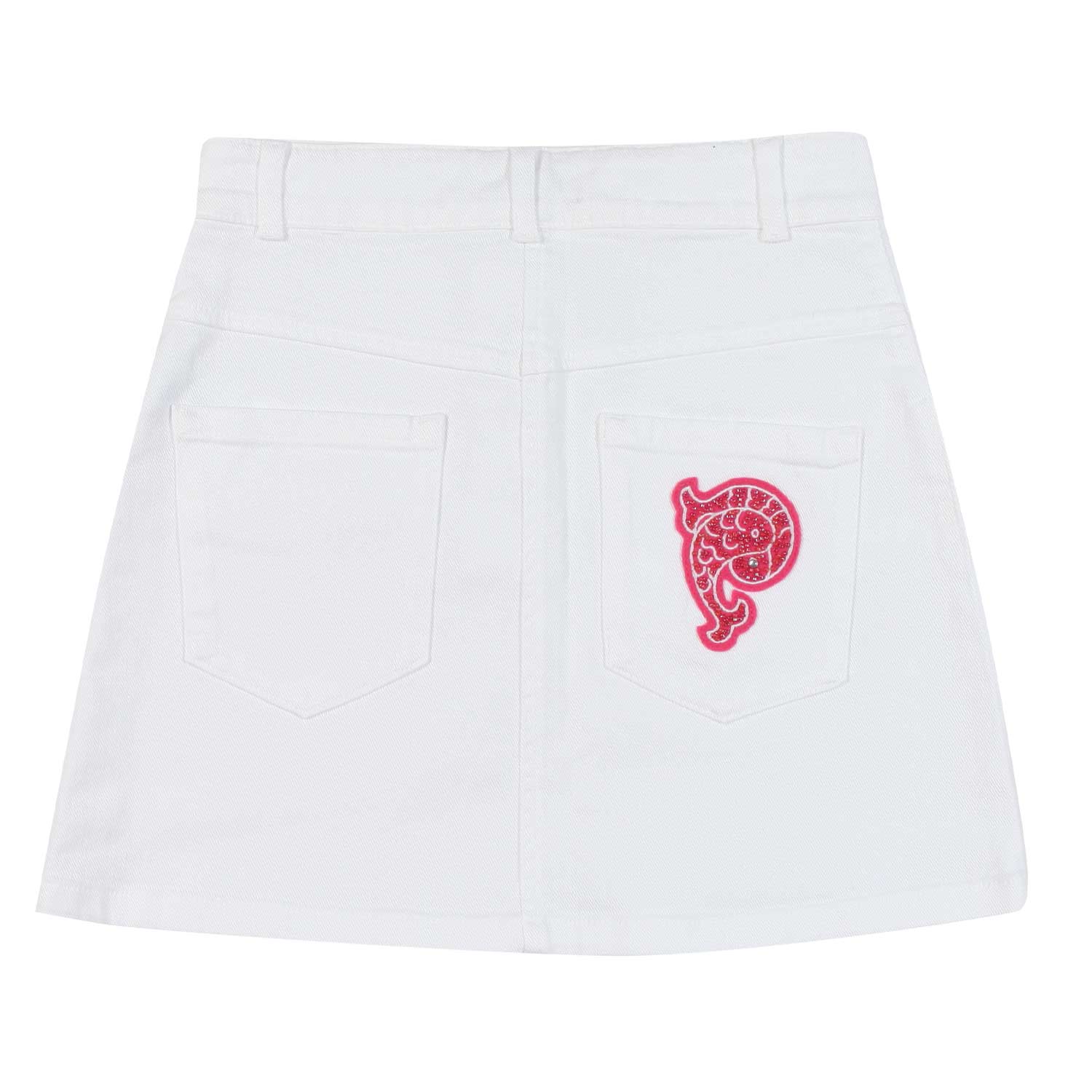MINIGONNA DENIM BIANCA CON PATCH ROSA - annameglio.com abbigliamento moda