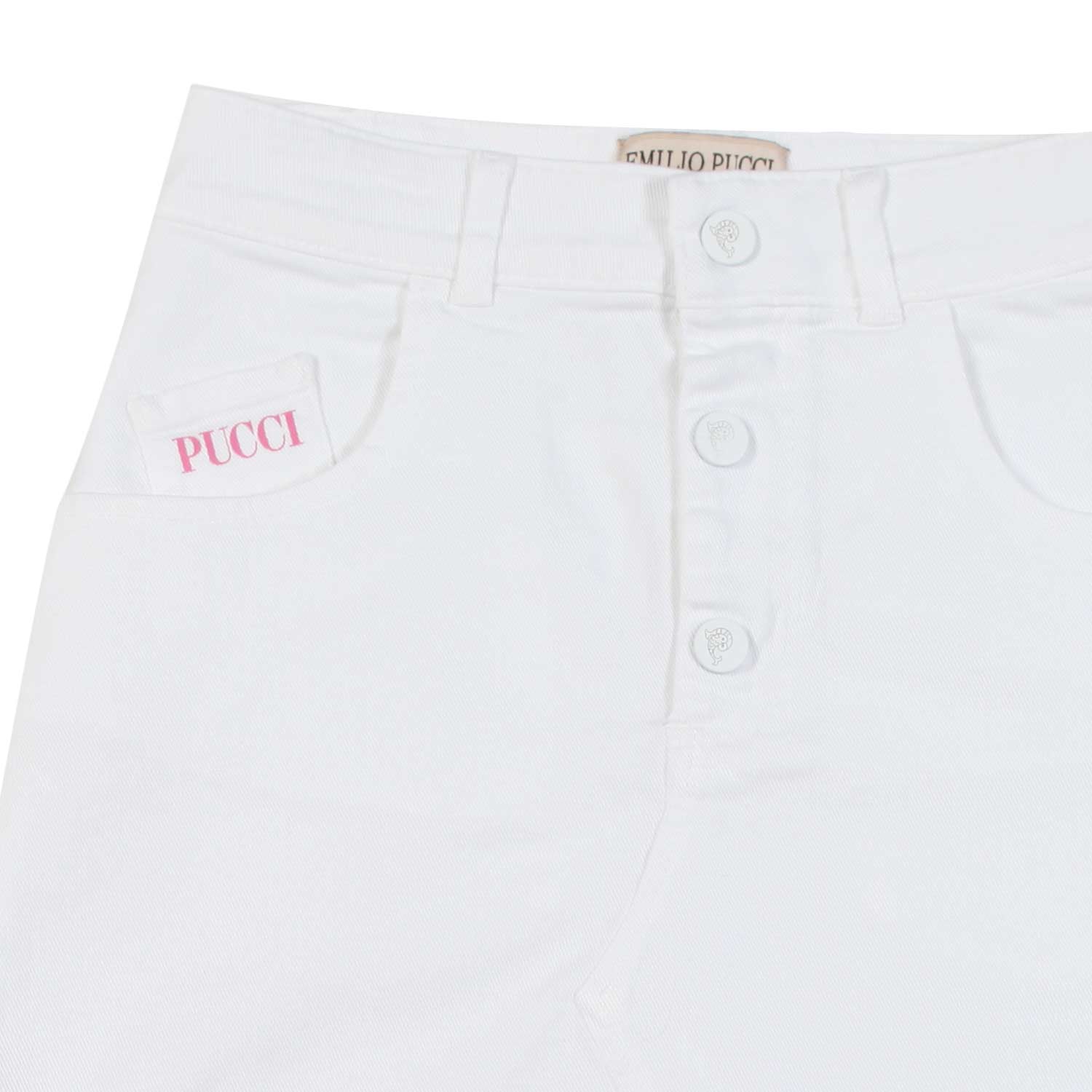 MINIGONNA DENIM BIANCA CON PATCH ROSA - annameglio.com abbigliamento moda