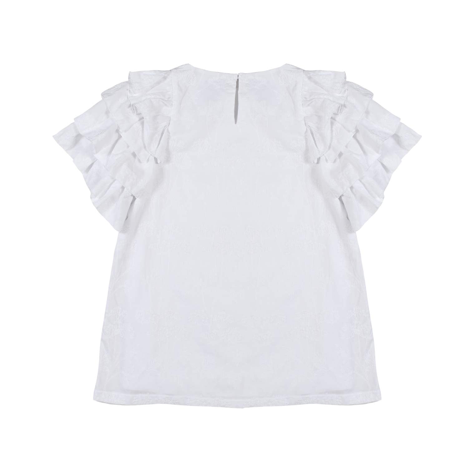 TOP BIANCO CON VOLANTS E RICAMI IN TONO - annameglio.com abbigliamento moda