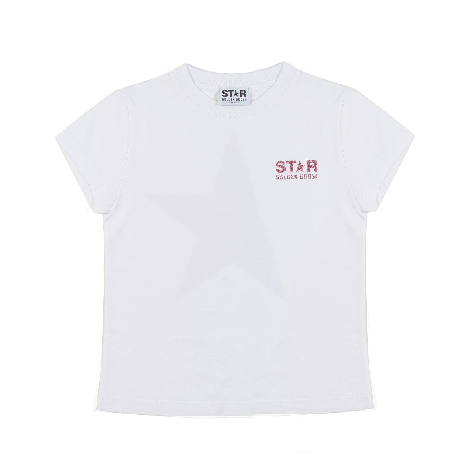 T-SHIRT STAR BIANCA CON LOGHI ROSA GLITTER BAMBINA - annameglio.com abbigliamento moda
