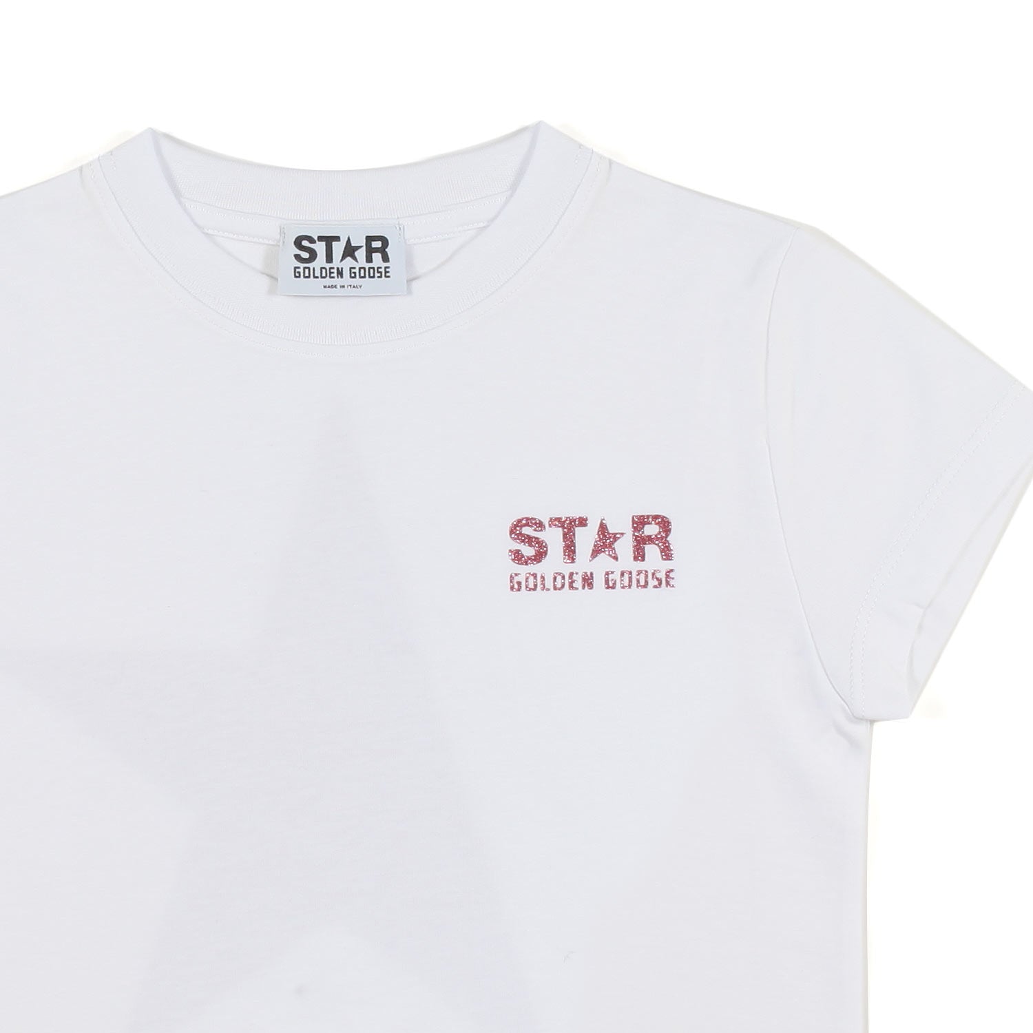 T-SHIRT STAR BIANCA CON LOGHI ROSA GLITTER BAMBINA - annameglio.com abbigliamento moda