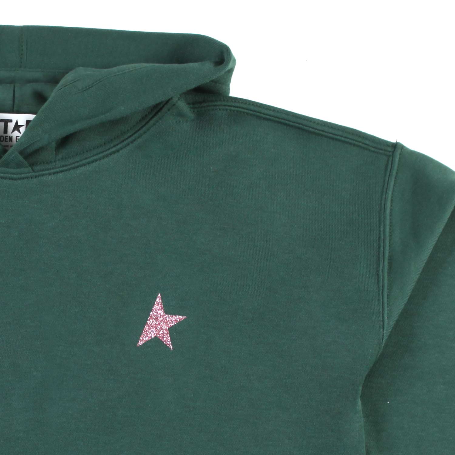 FELPA CROPPED VERDE CON CAPPUCCIO E STELLA ROSA - annameglio.com abbigliamento moda