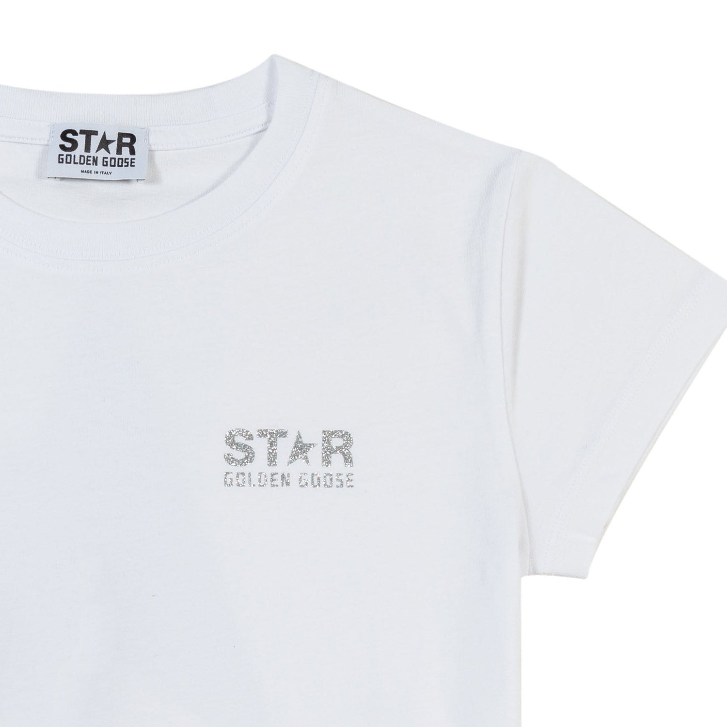T-SHIRT STAR BIANCA CON LOGHI ARGENTO GLITTER TEEN - annameglio.com abbigliamento moda
