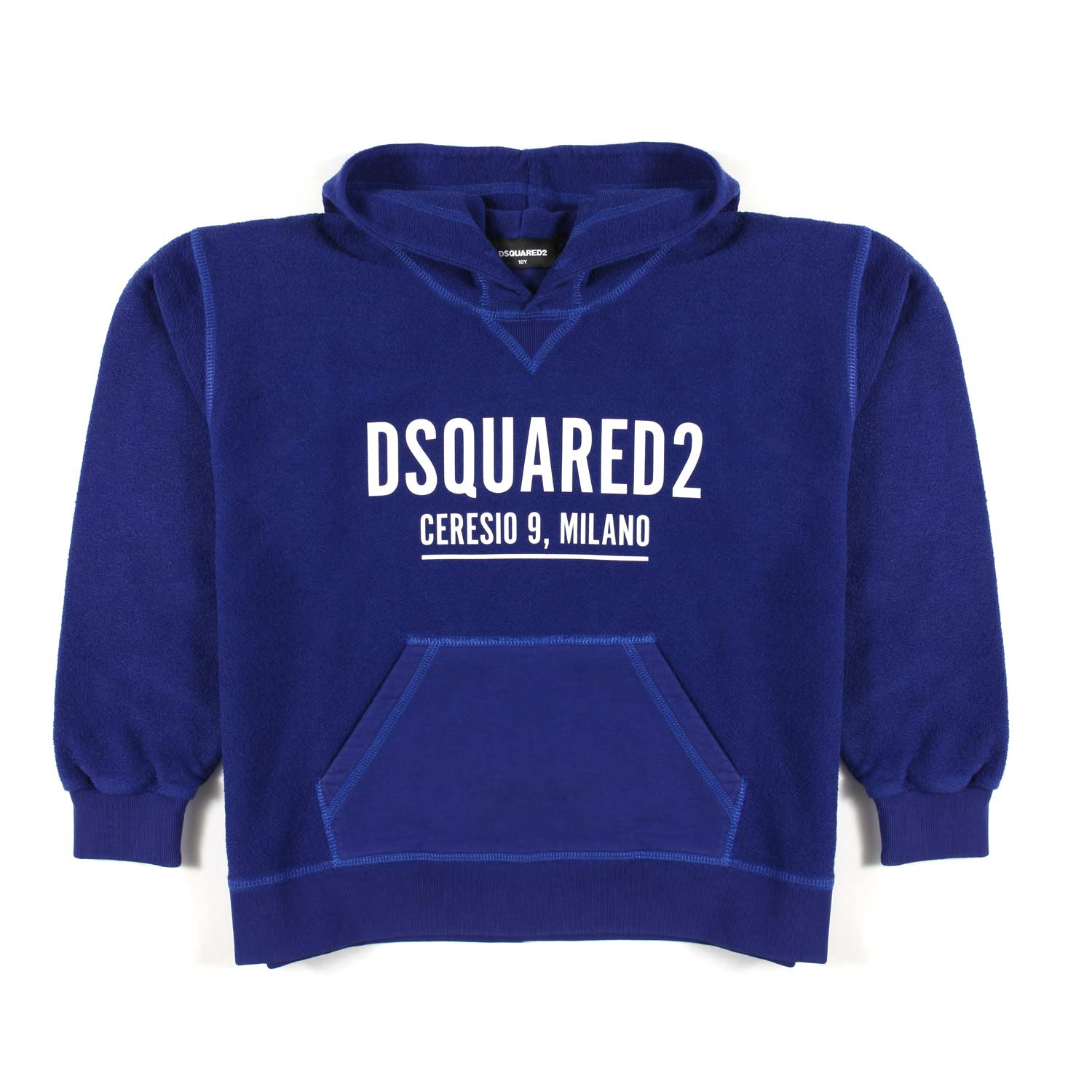 FELPA BLU CON CAPPUCCIO E LOGO MILANO BIANCO - annameglio.com abbigliamento moda