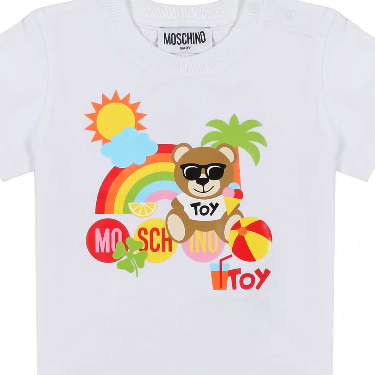 T-SHIRT BIANCA CON STAMPA MULTICOLOR BIMBO E BIMBA - annameglio.com abbigliamento moda