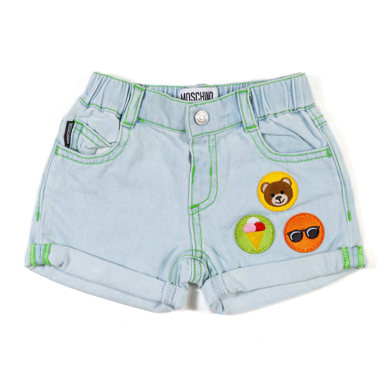 SHORTS DENIM BIMBO E BIMBA CON PATCH COLORATE - annameglio.com abbigliamento moda