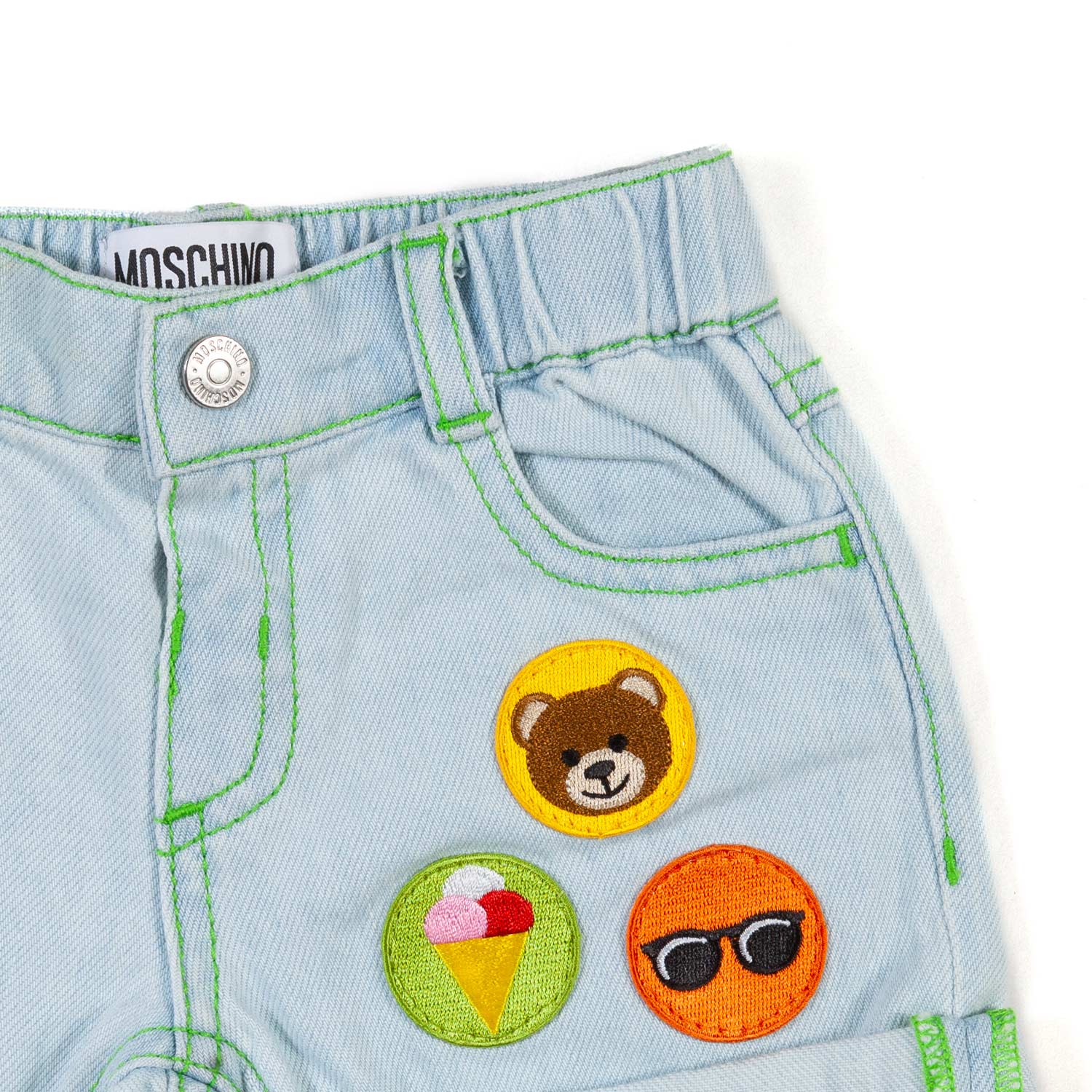 SHORTS DENIM BIMBO E BIMBA CON PATCH COLORATE - annameglio.com abbigliamento moda