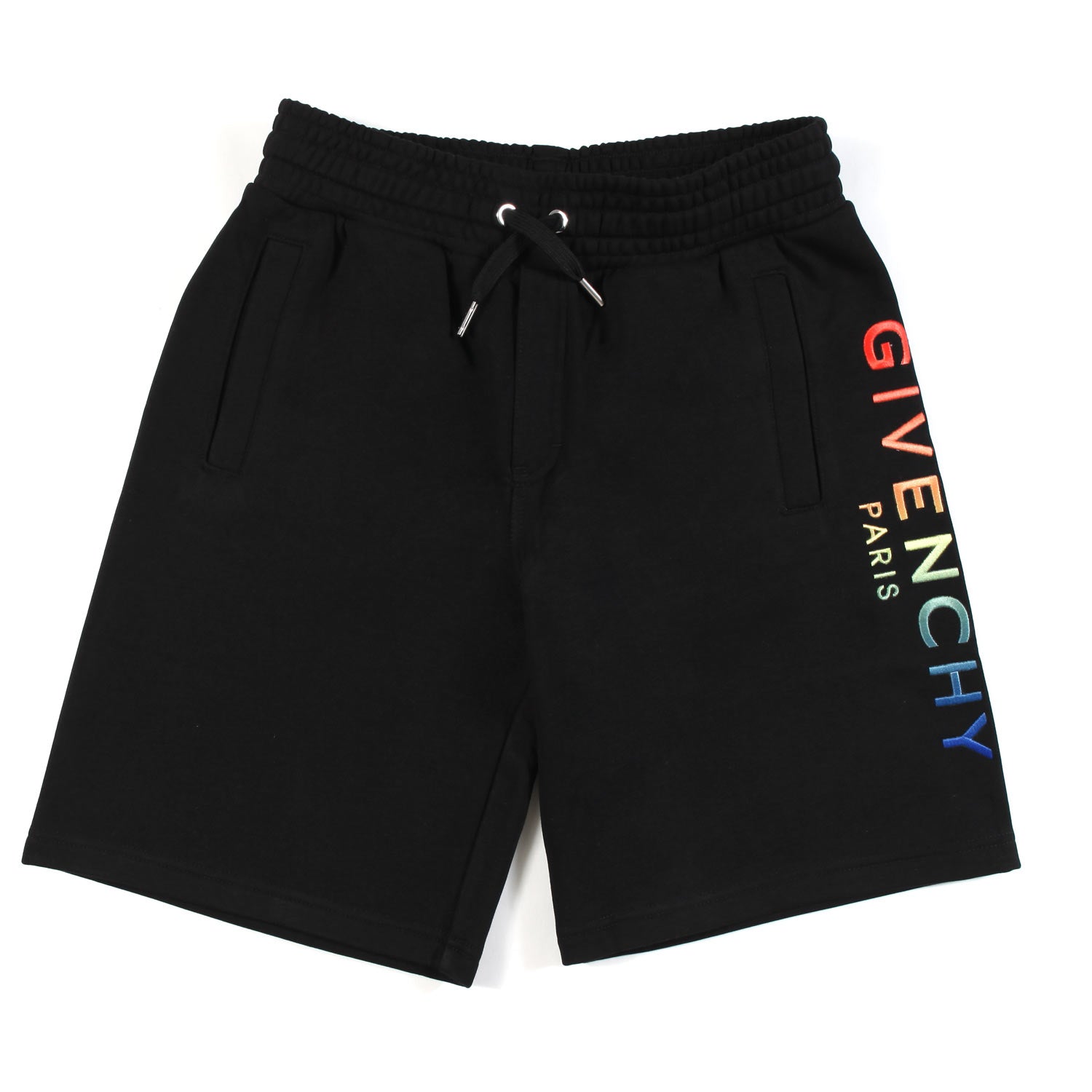 BERMUDA UNISEX IN FELPA NERO CON LOGHI ARCOBALENO - annameglio.com abbigliamento moda