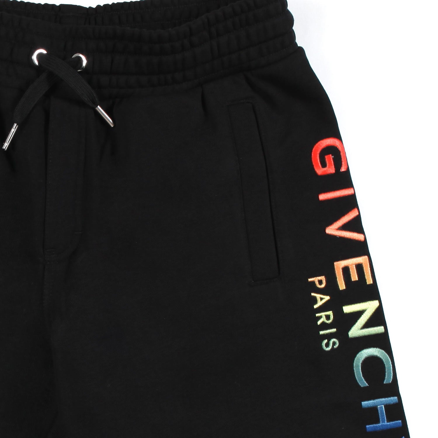 BERMUDA UNISEX IN FELPA NERO CON LOGHI ARCOBALENO - annameglio.com abbigliamento moda