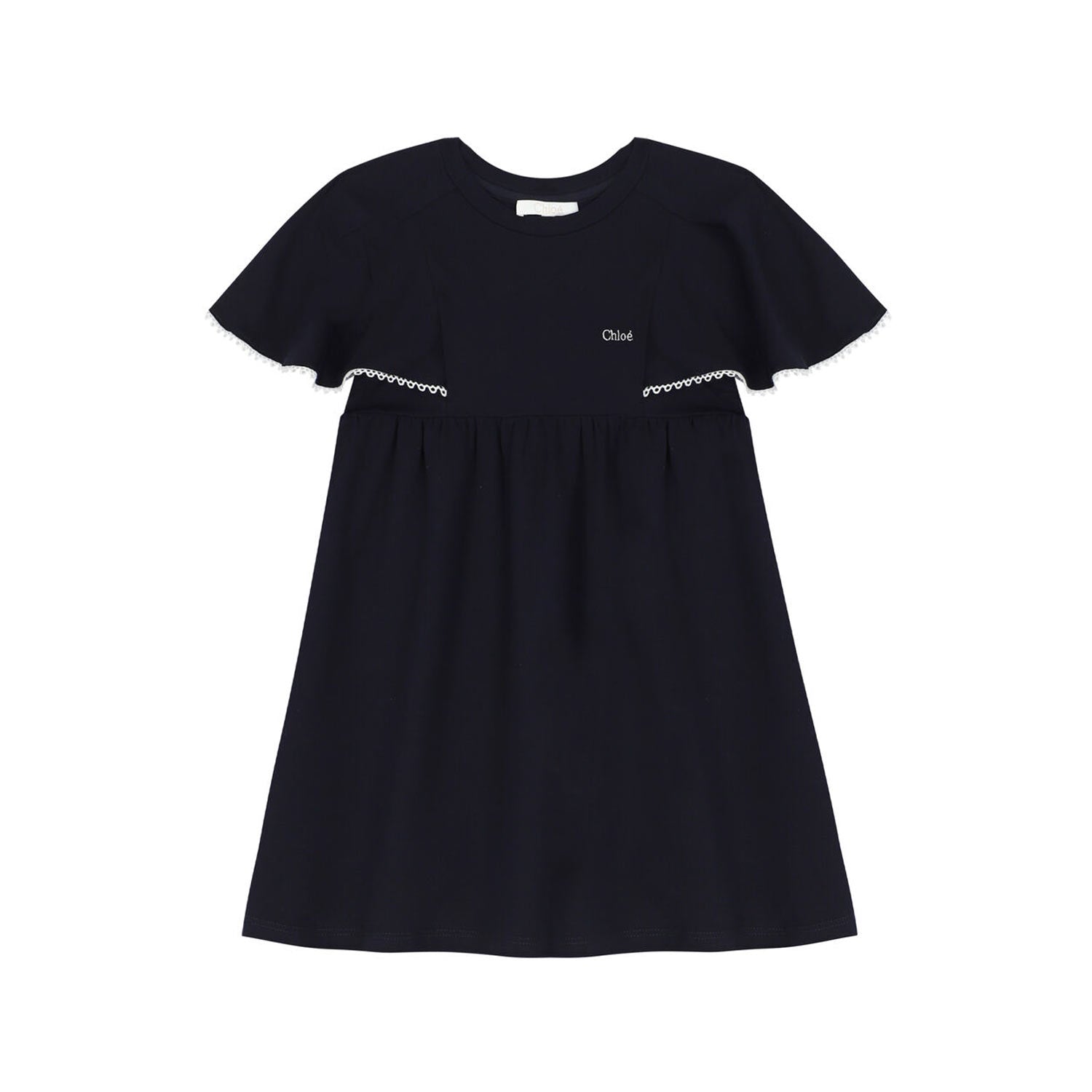 ABITO BLU NAVY CON BORDI GUIPURE BAMBINA - annameglio.com abbigliamento moda