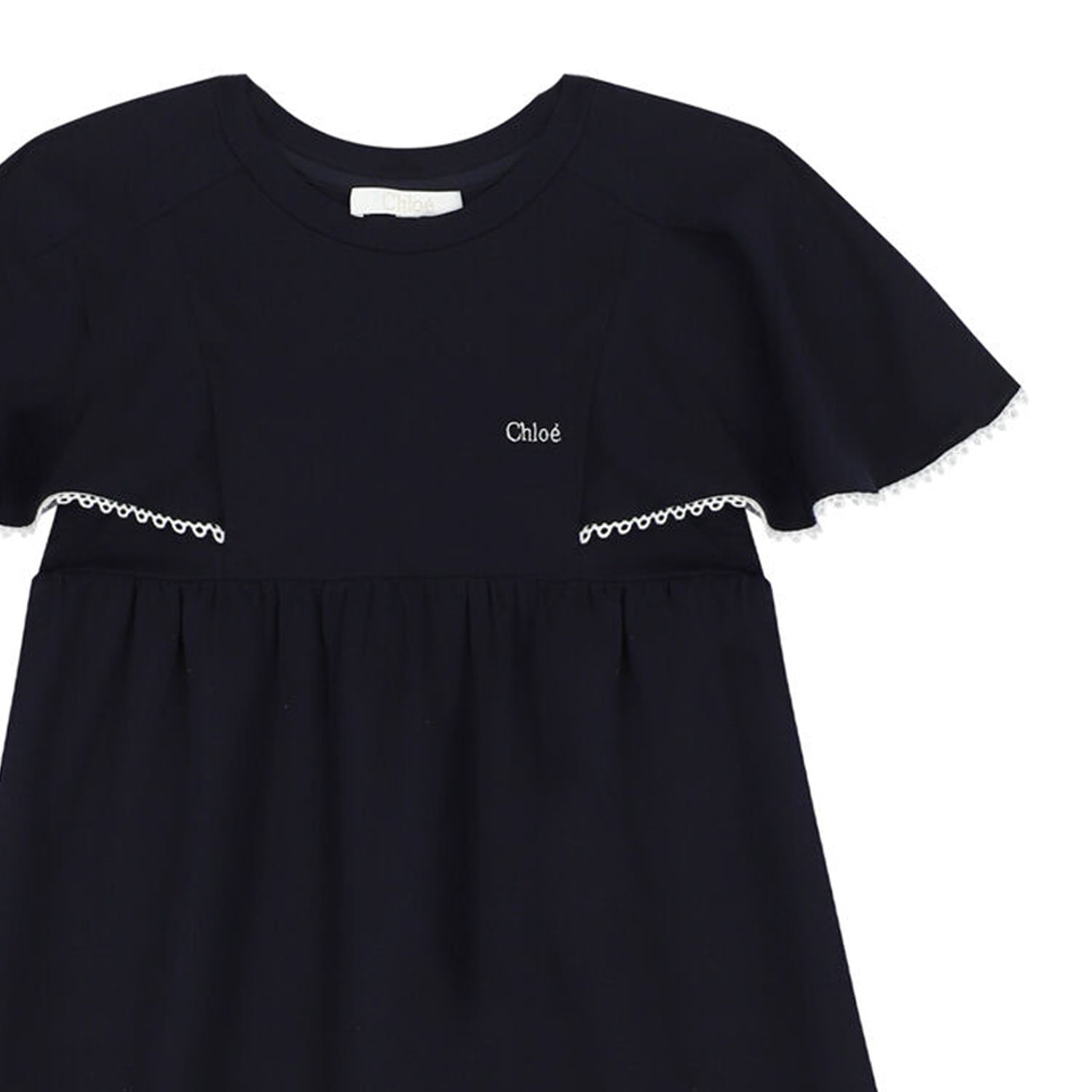 ABITO BLU NAVY CON BORDI GUIPURE BAMBINA - annameglio.com abbigliamento moda