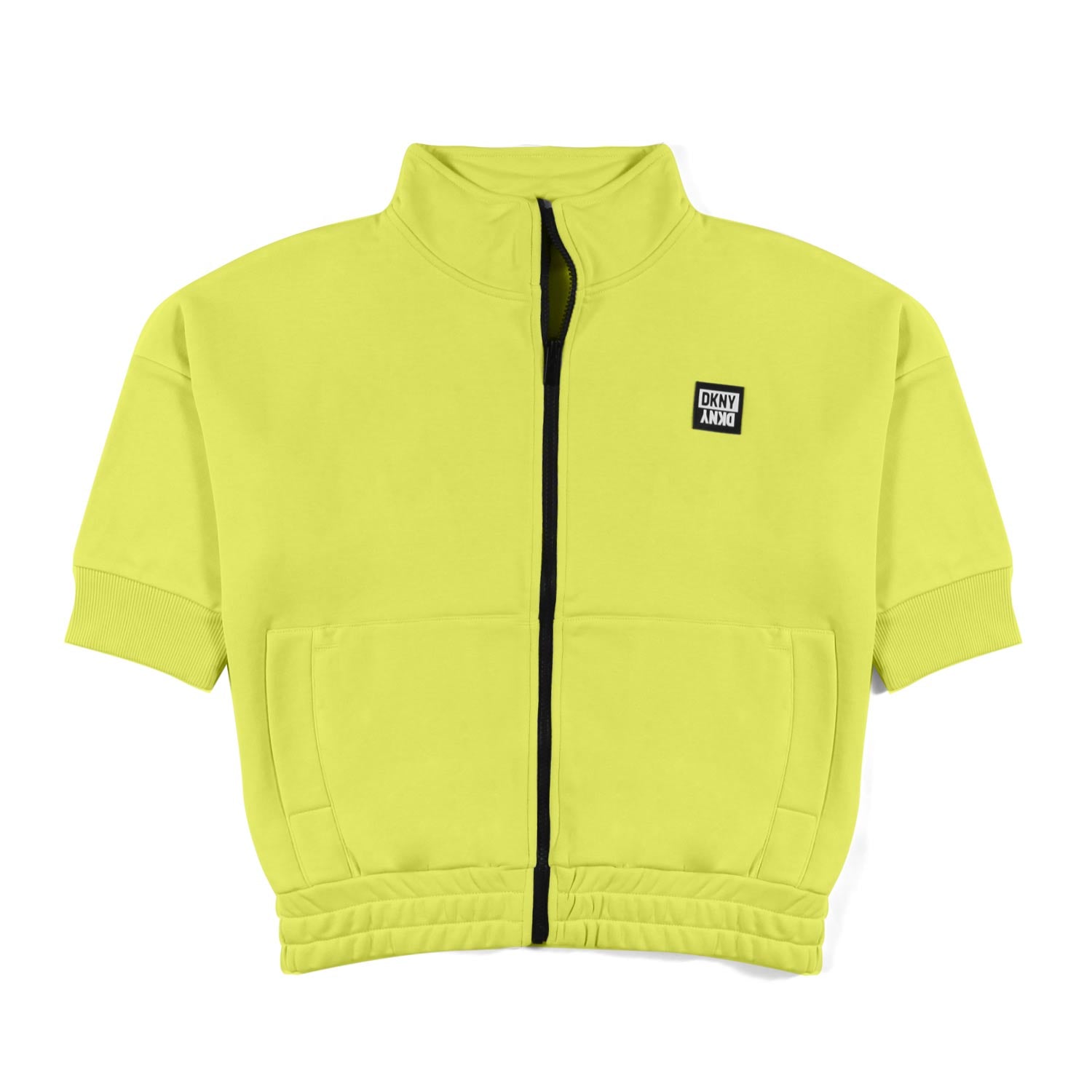 FELPA GIALLO FLUO CON LOGO NERO E ZIP BAMBINA TEEN - annameglio.com abbigliamento moda
