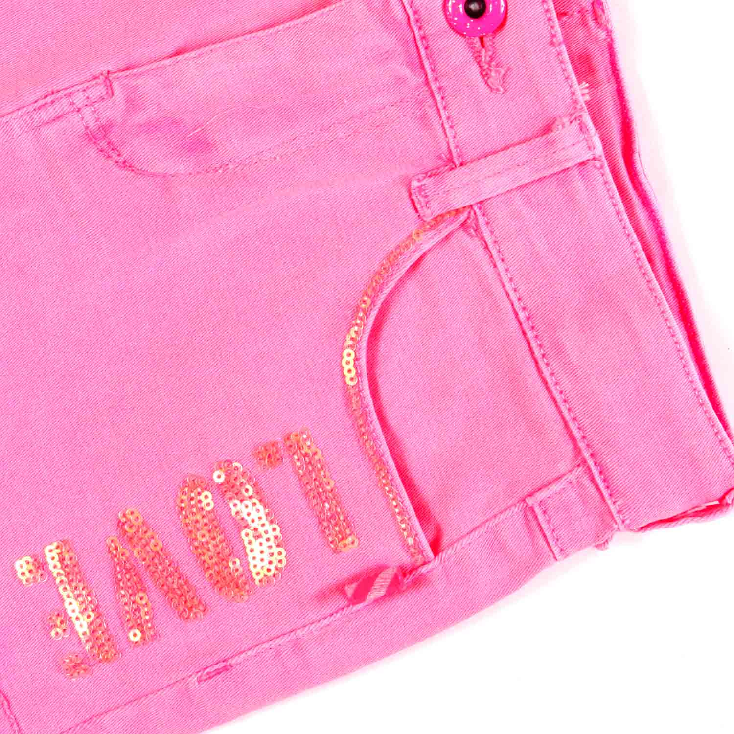 SHORTS DI JEANS ROSA FLUO CON PAILLETTES BAMBINA - annameglio.com abbigliamento moda