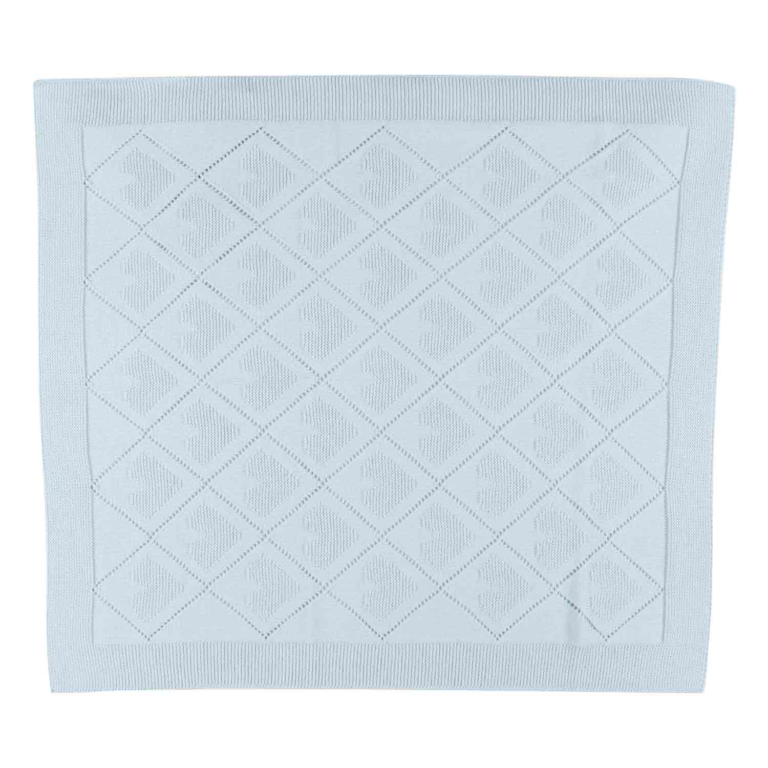 COPERTINA CELESTE IN MAGLIA CON CUORI E ROMBI - annameglio.com abbigliamento moda