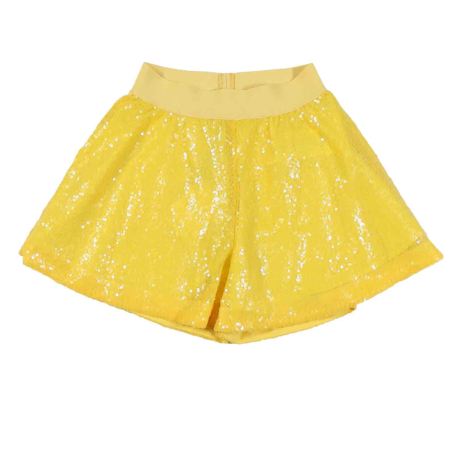 SHORTS GODET GIALLO CON PAILLETTES ALL OVER - annameglio.com abbigliamento moda