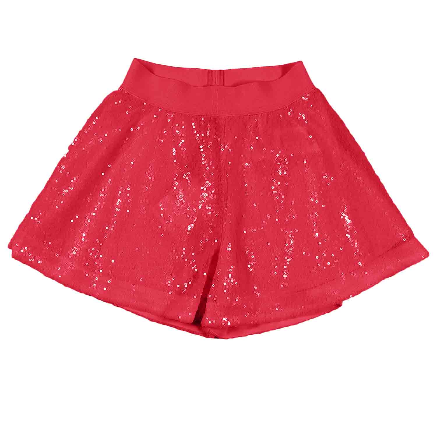 SHORTS GODET ROSSO FRAGOLA CON PAILLETTES ALL OVER - annameglio.com abbigliamento moda