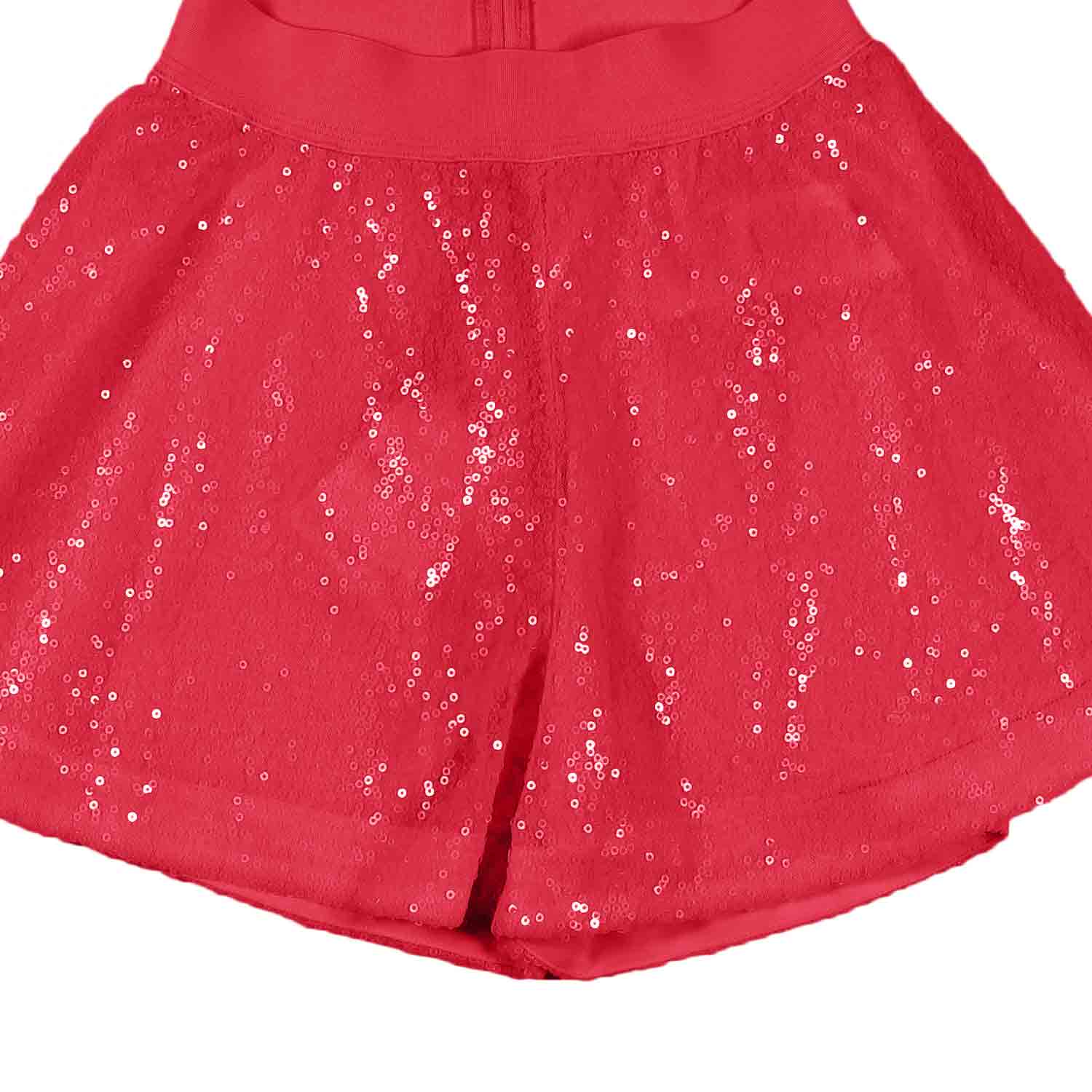 SHORTS GODET ROSSO FRAGOLA CON PAILLETTES ALL OVER - annameglio.com abbigliamento moda