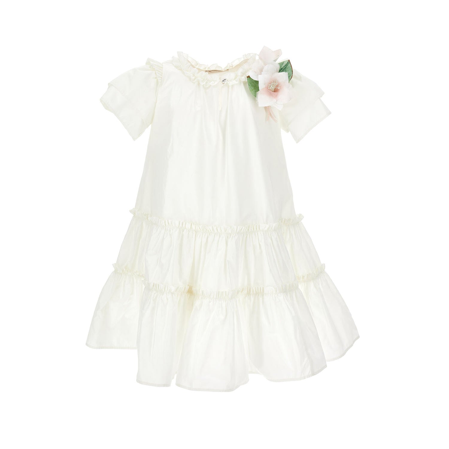 ABITO TAFFETA BIANCO PANNA CON BALZE BAMBINA TEEN - annameglio.com abbigliamento moda