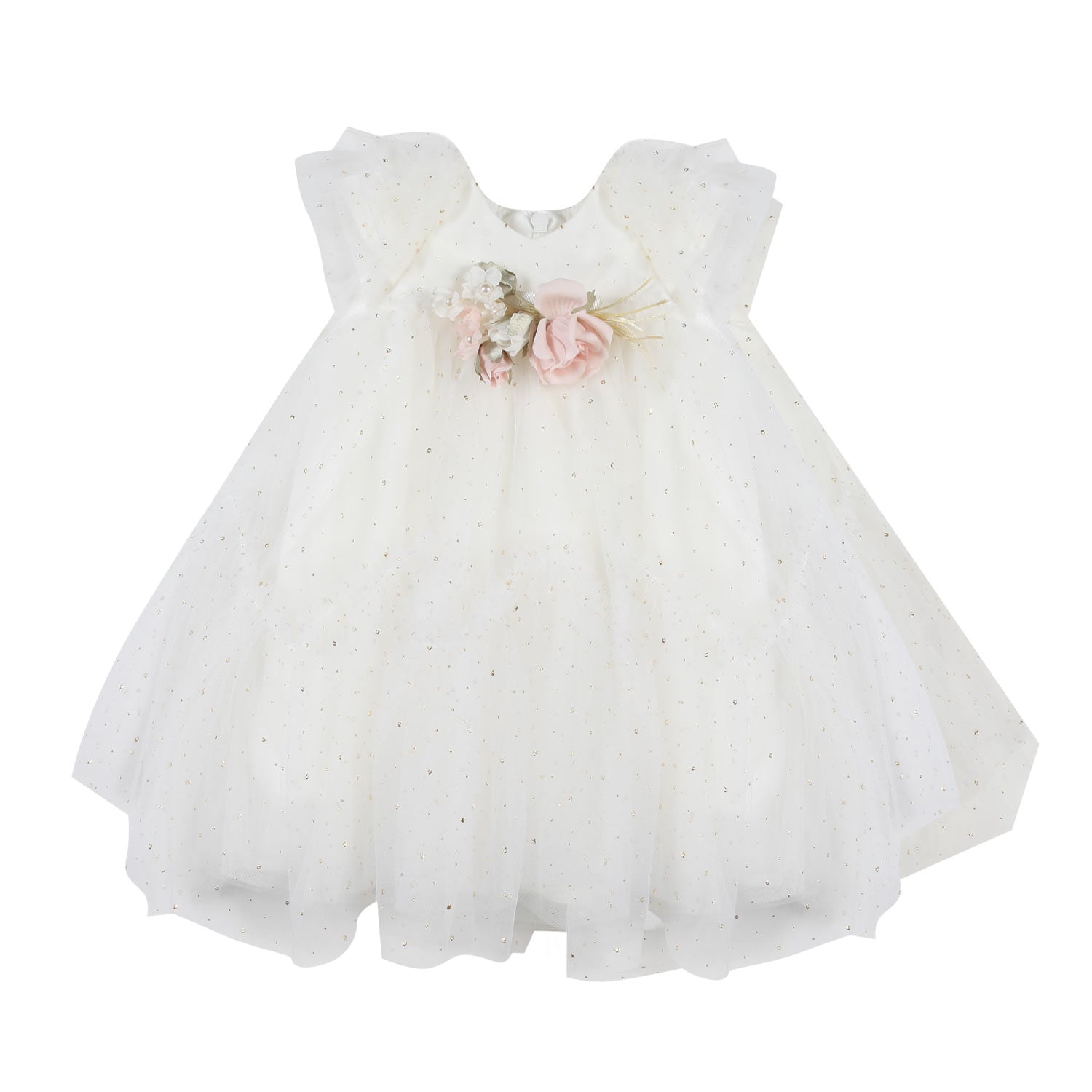 ABITO TULLE BIANCO E ORO CON BALZE A GUGLIA - annameglio.com abbigliamento moda