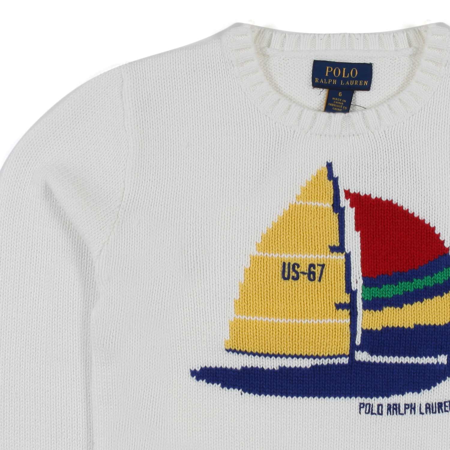 PULLOVER BIANCO CON BARCA MULTICOLOR BAMBINO - annameglio.com abbigliamento moda