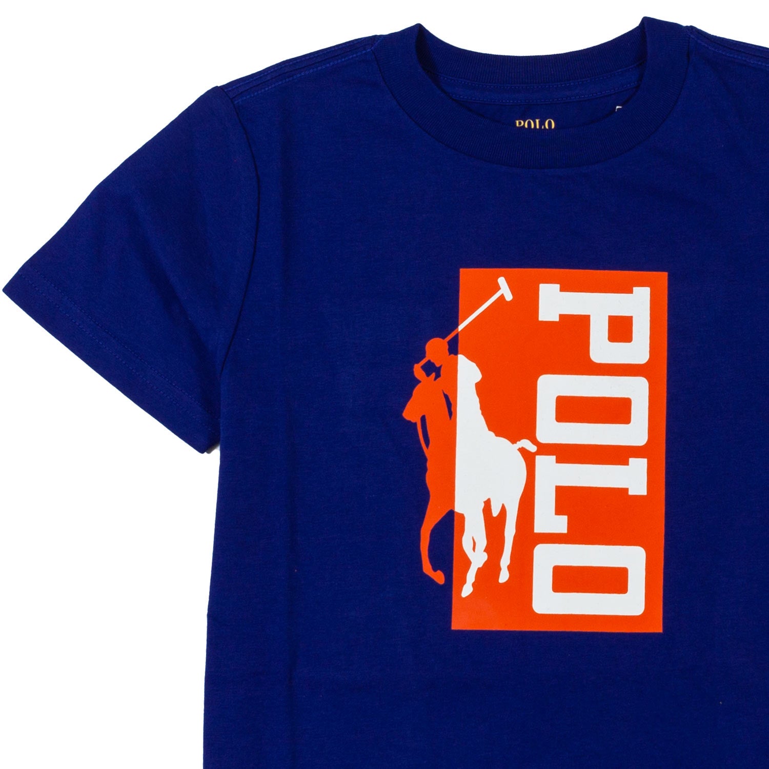 T-SHIRT BLU CON MAXI STAMPA ARANCIO E BIANCA - annameglio.com abbigliamento moda