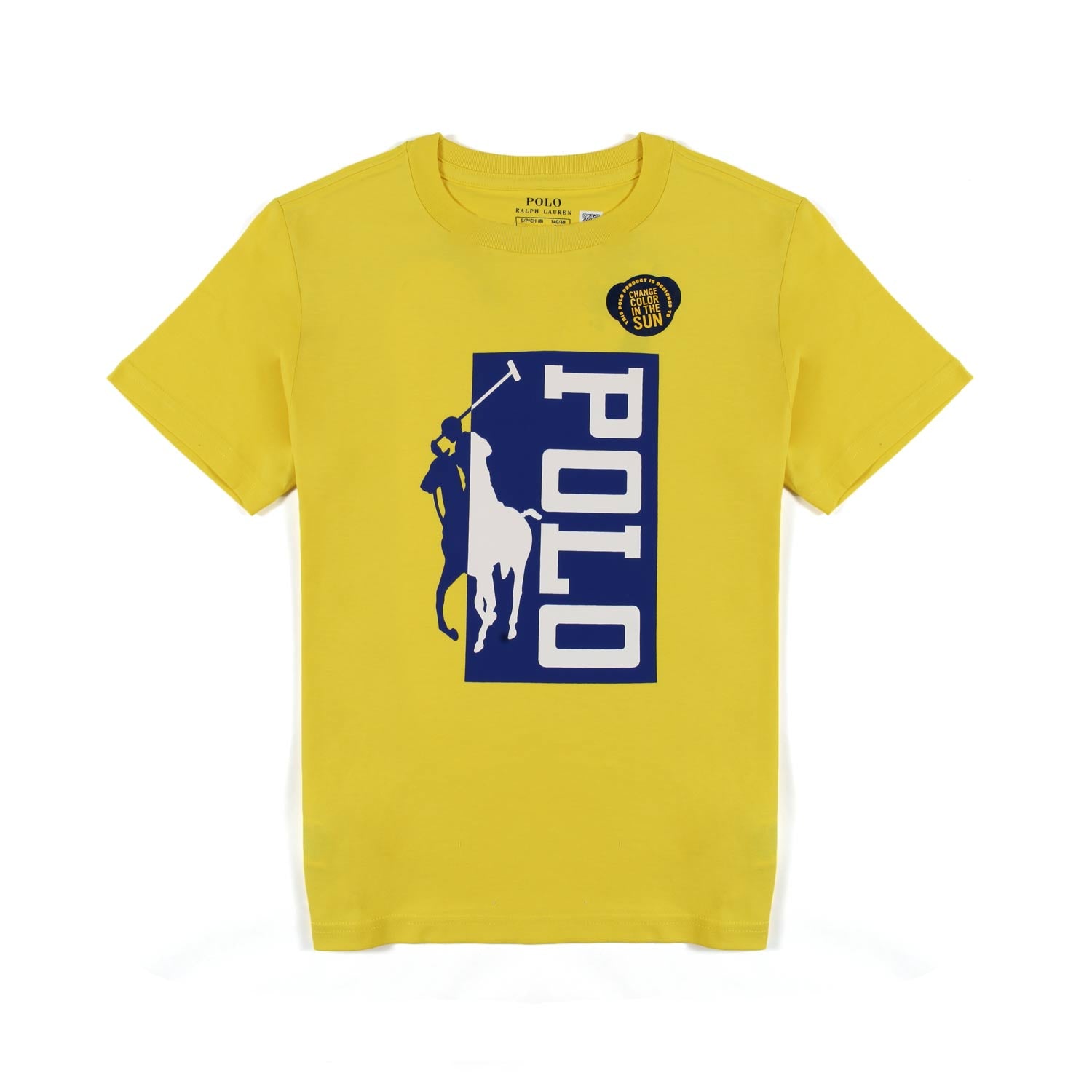 T-SHIRT GIALLA CON MAXI STAMPA BLU E BIANCA - annameglio.com abbigliamento moda