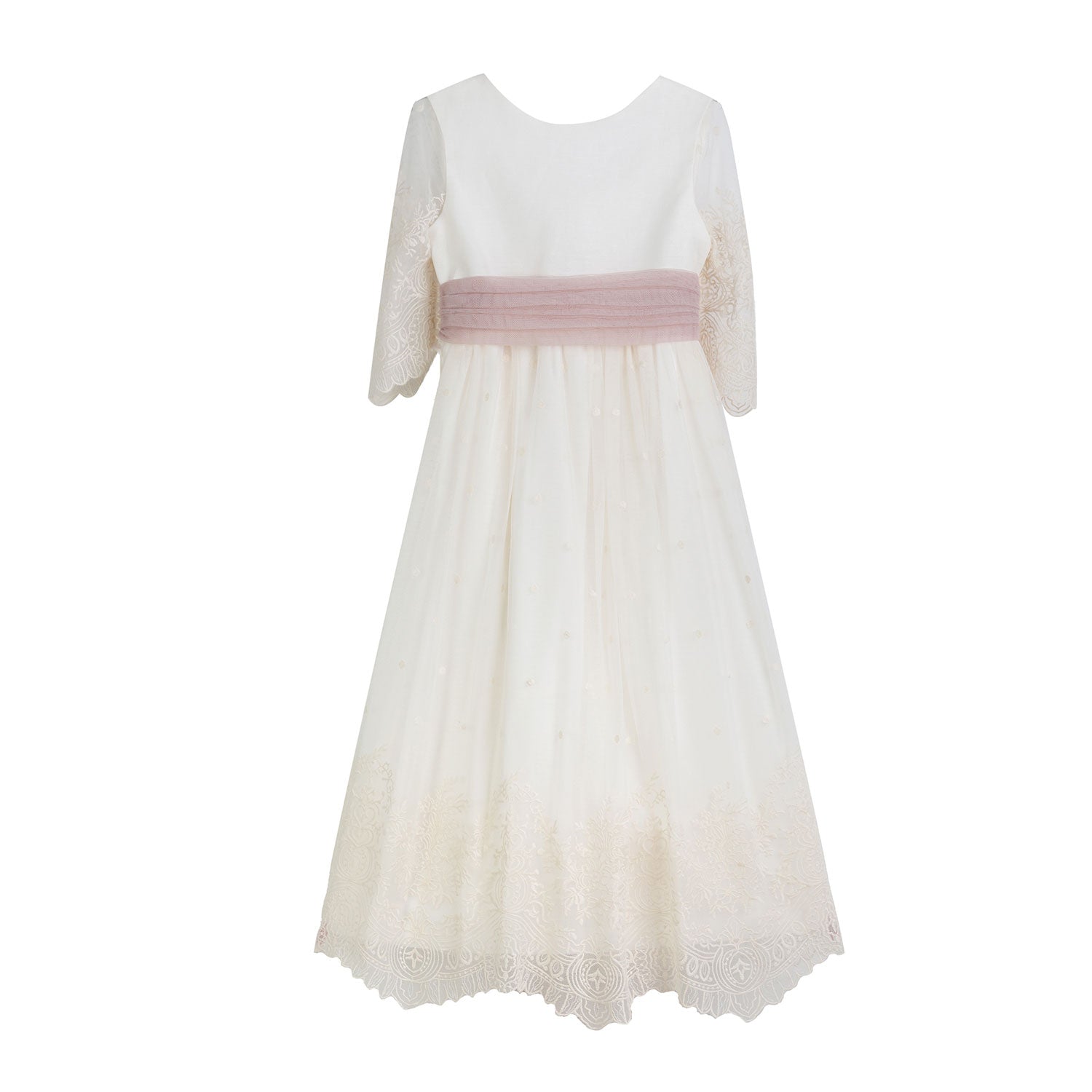 ABITO MIDI BIANCO CON CINTURA TULLE ROSA - annameglio.com abbigliamento moda