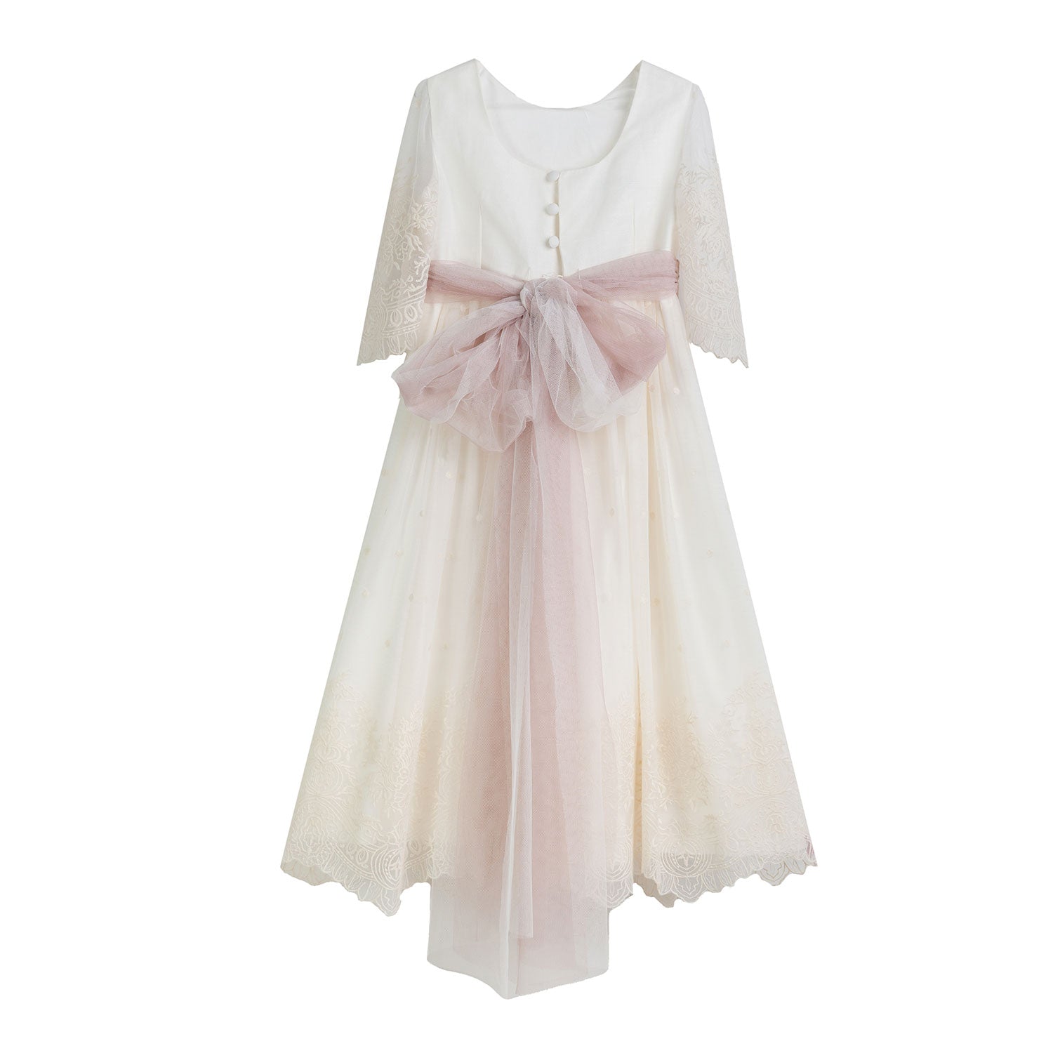 ABITO MIDI BIANCO CON CINTURA TULLE ROSA - annameglio.com abbigliamento moda