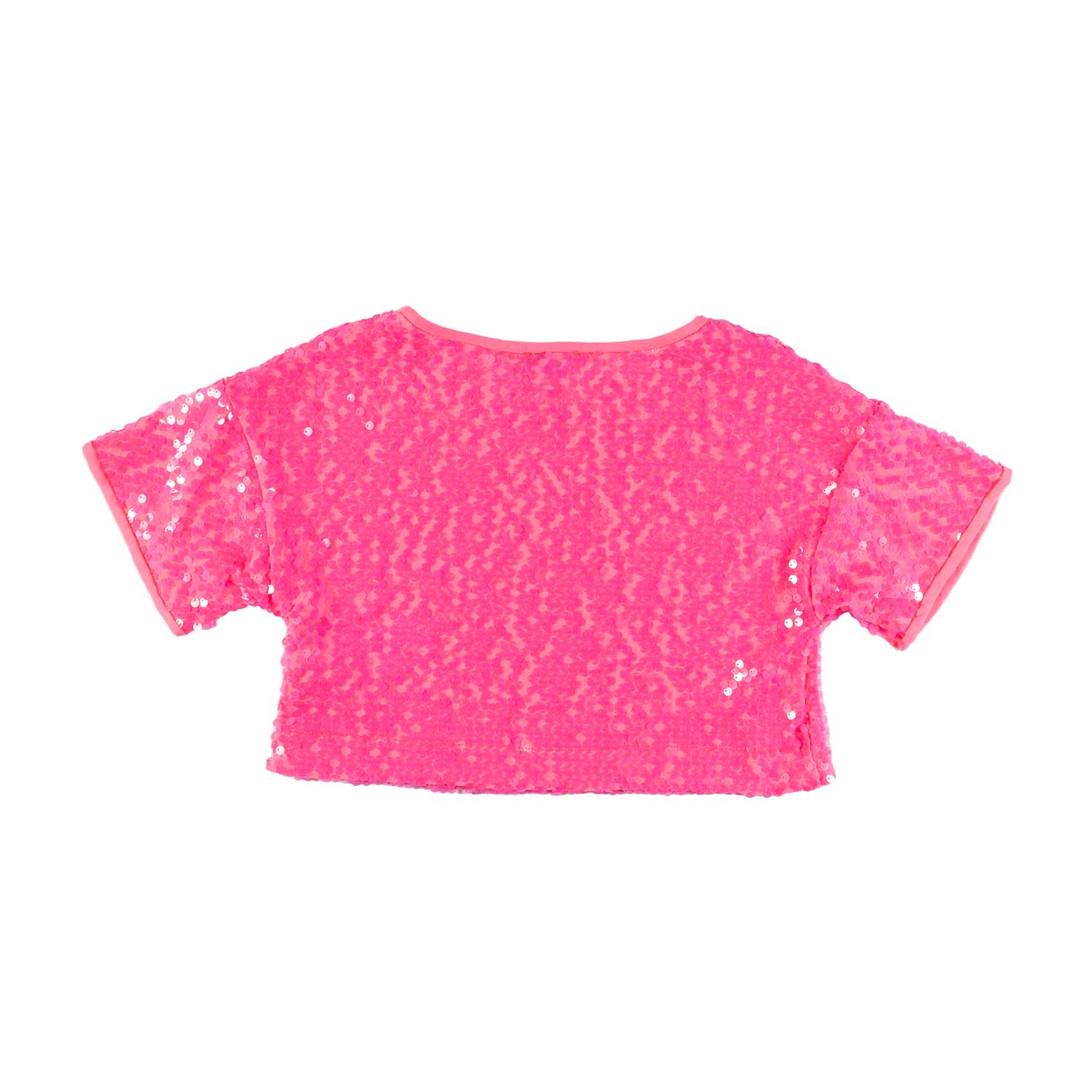 T-SHIRT CROPPED ROSA CON PAILLETTES FUCSIA - annameglio.com abbigliamento moda