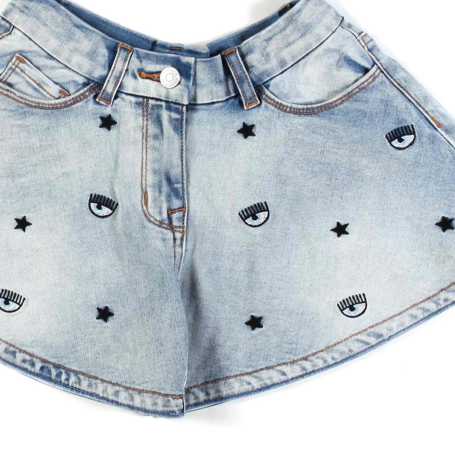 SHORTS EYE STAR DENIM CHIARO BAMBINA - annameglio.com abbigliamento moda