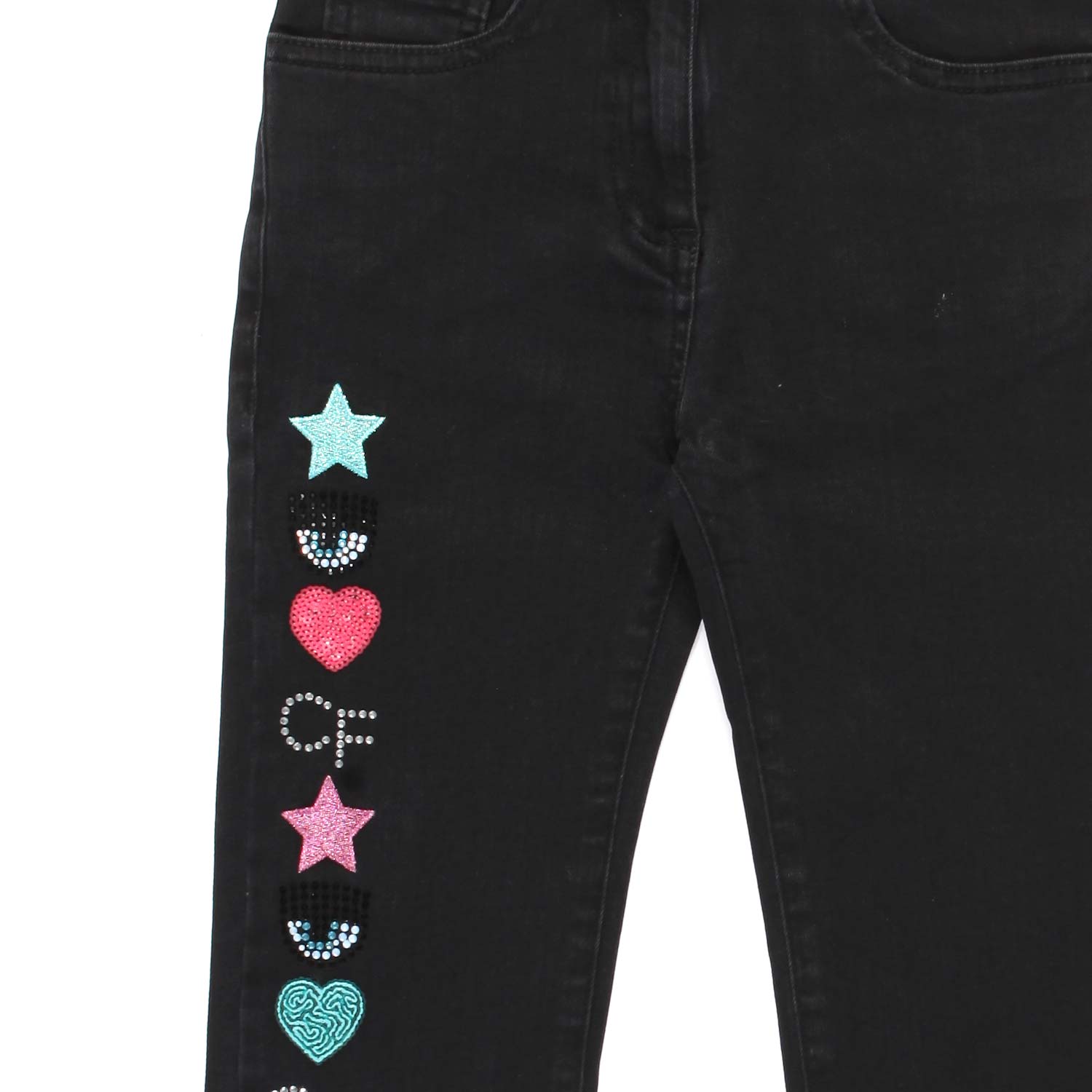 JEANS A TROMBETTA NERI CON PATCH MULTICOLOR - annameglio.com abbigliamento moda