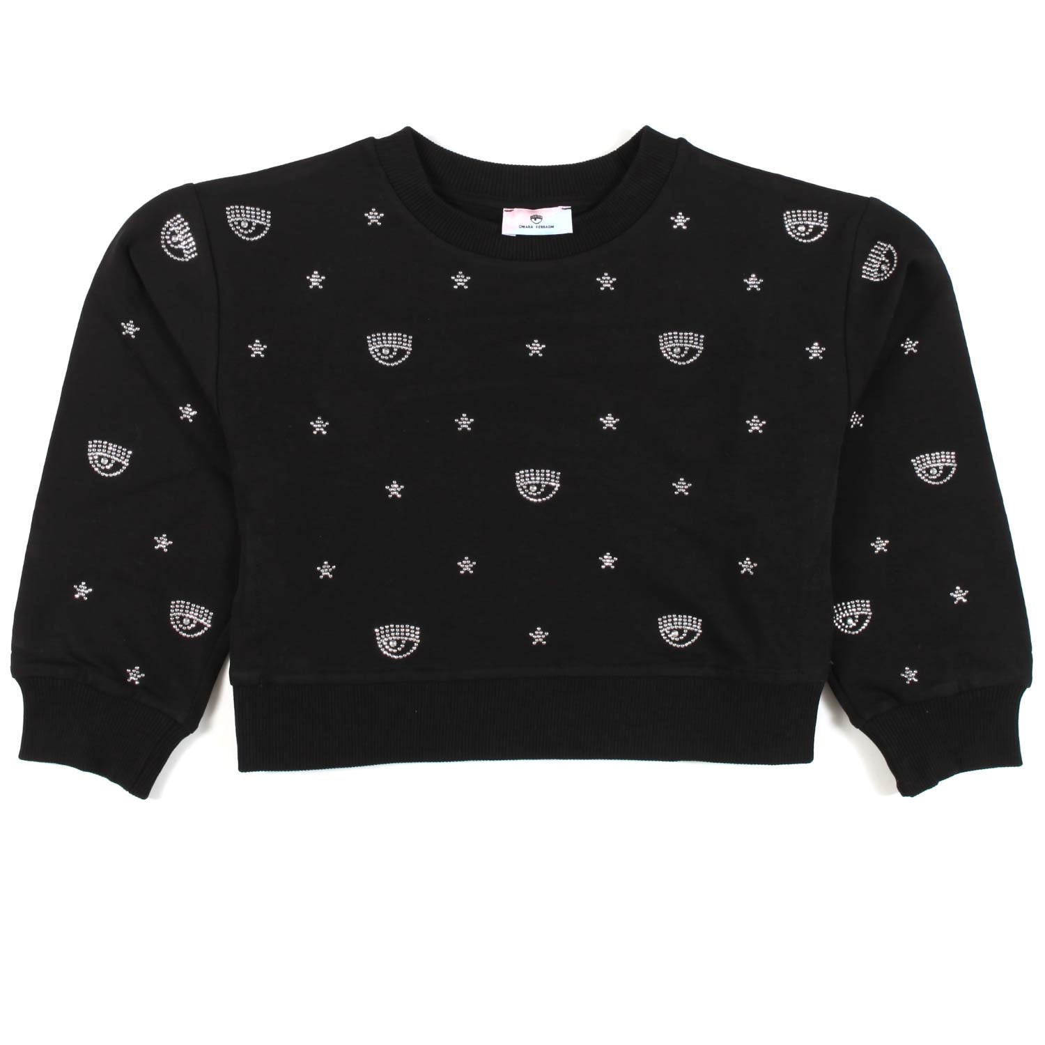 FELPA CROPPED EYE STAR NERA CON PERLINE BAMBINA - annameglio.com abbigliamento moda