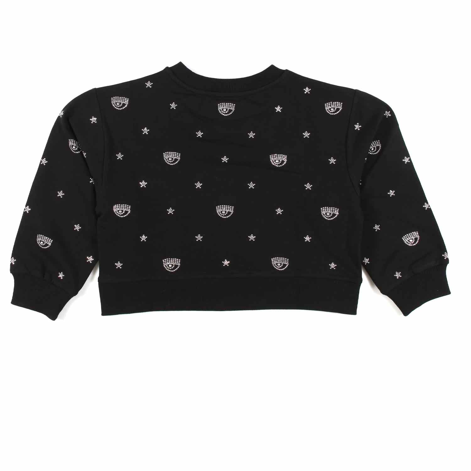 FELPA CROPPED EYE STAR NERA CON PERLINE BAMBINA - annameglio.com abbigliamento moda