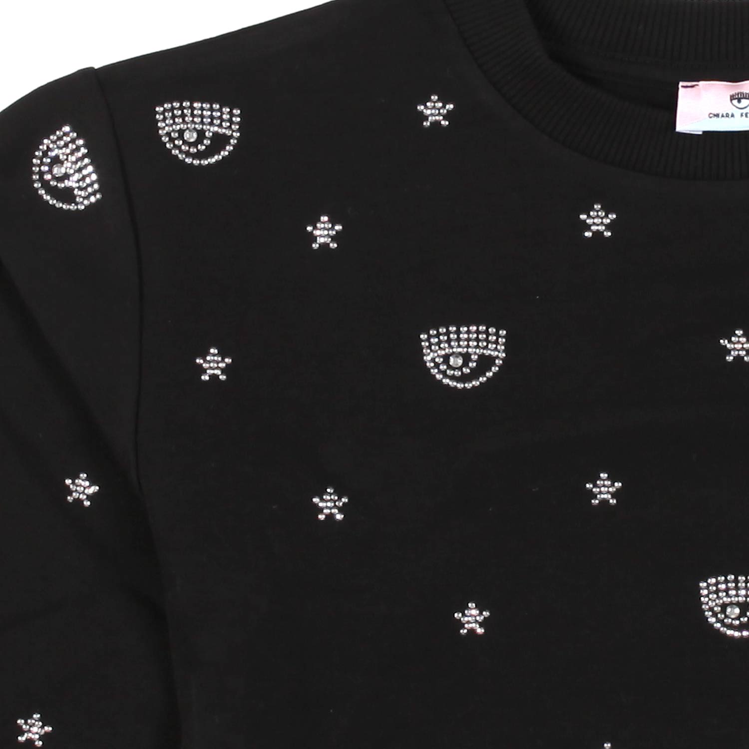 FELPA CROPPED EYE STAR NERA CON PERLINE BAMBINA - annameglio.com abbigliamento moda