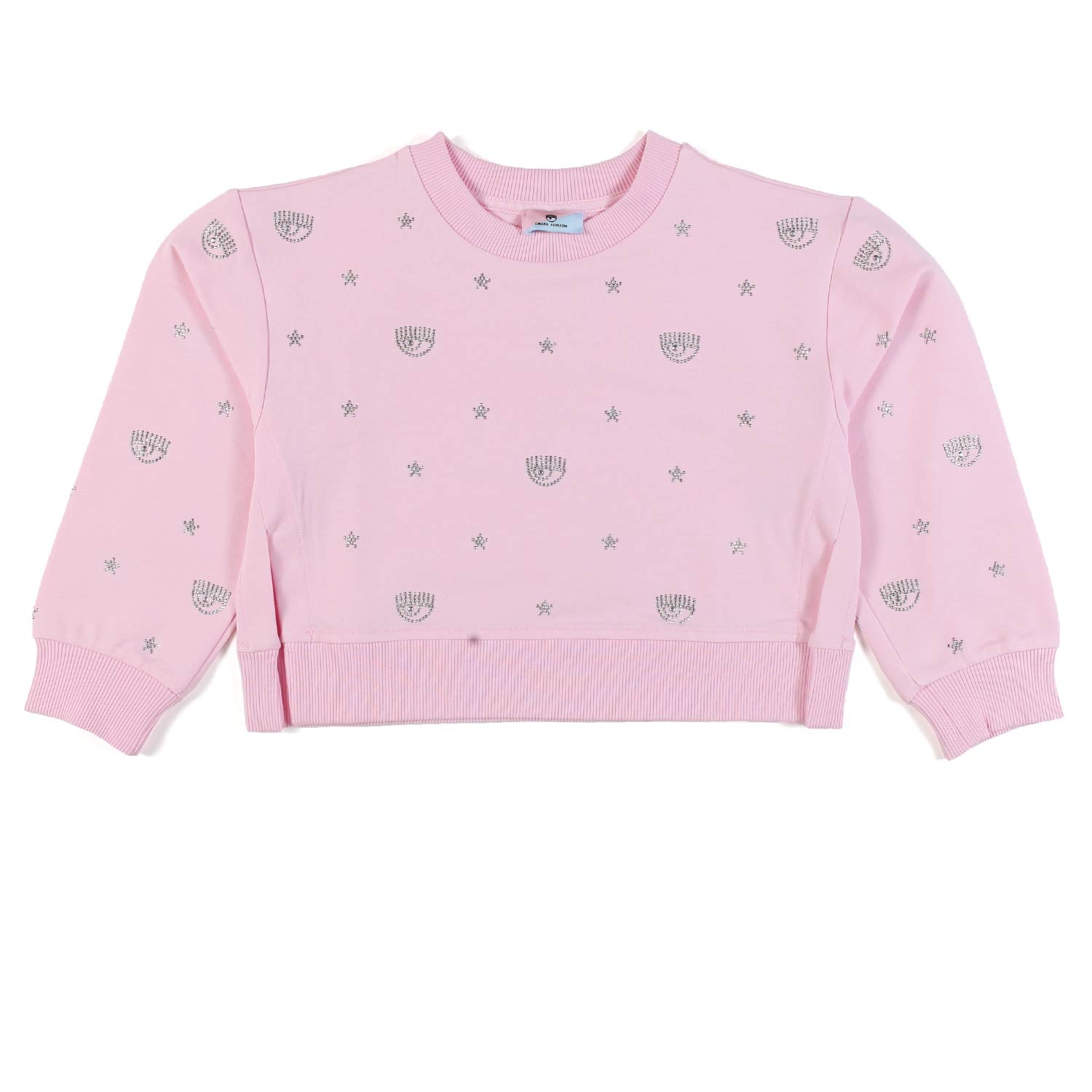 FELPA CROPPED EYE STAR ROSA CON PERLINE BAMBINA - annameglio.com abbigliamento moda