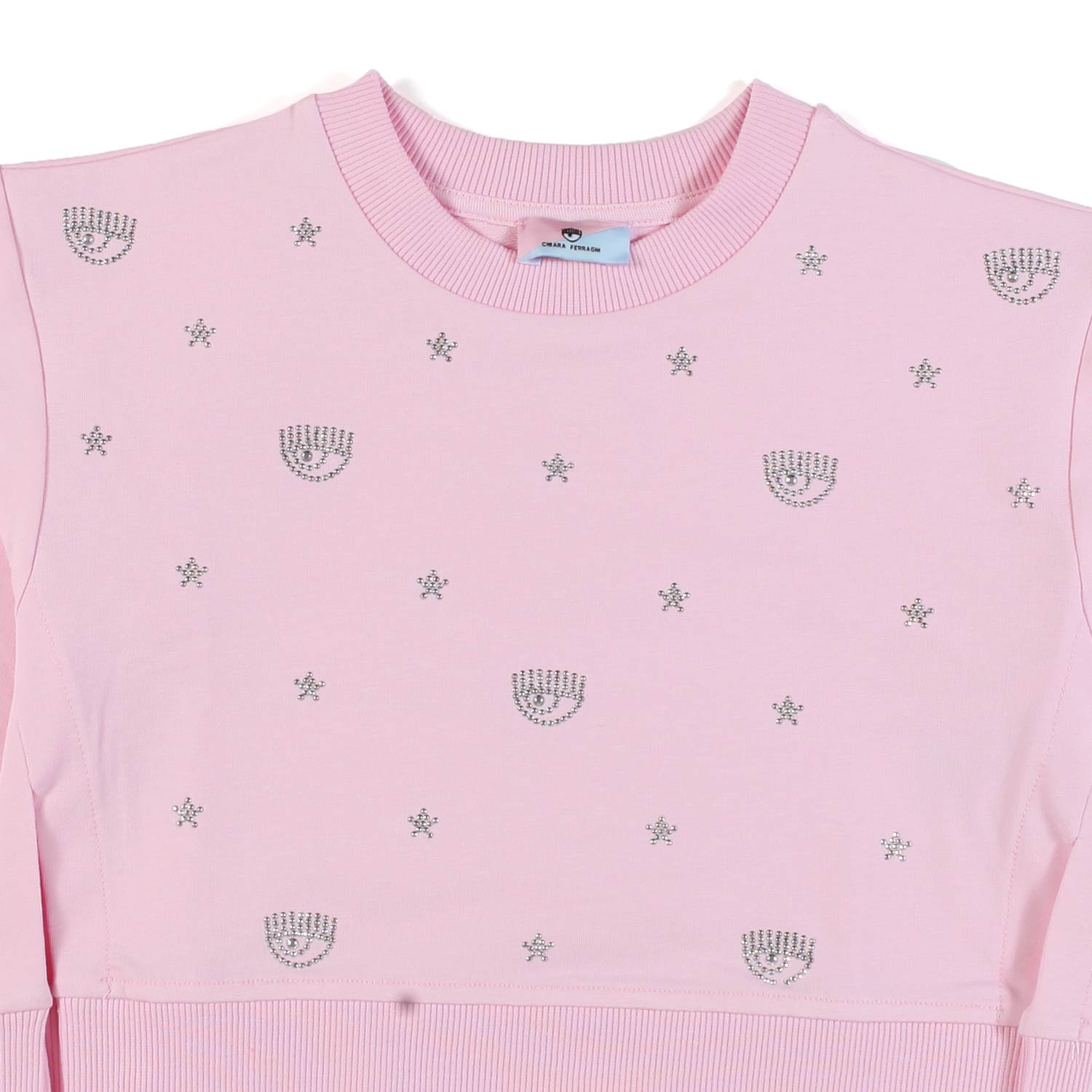 FELPA CROPPED EYE STAR ROSA CON PERLINE BAMBINA - annameglio.com abbigliamento moda