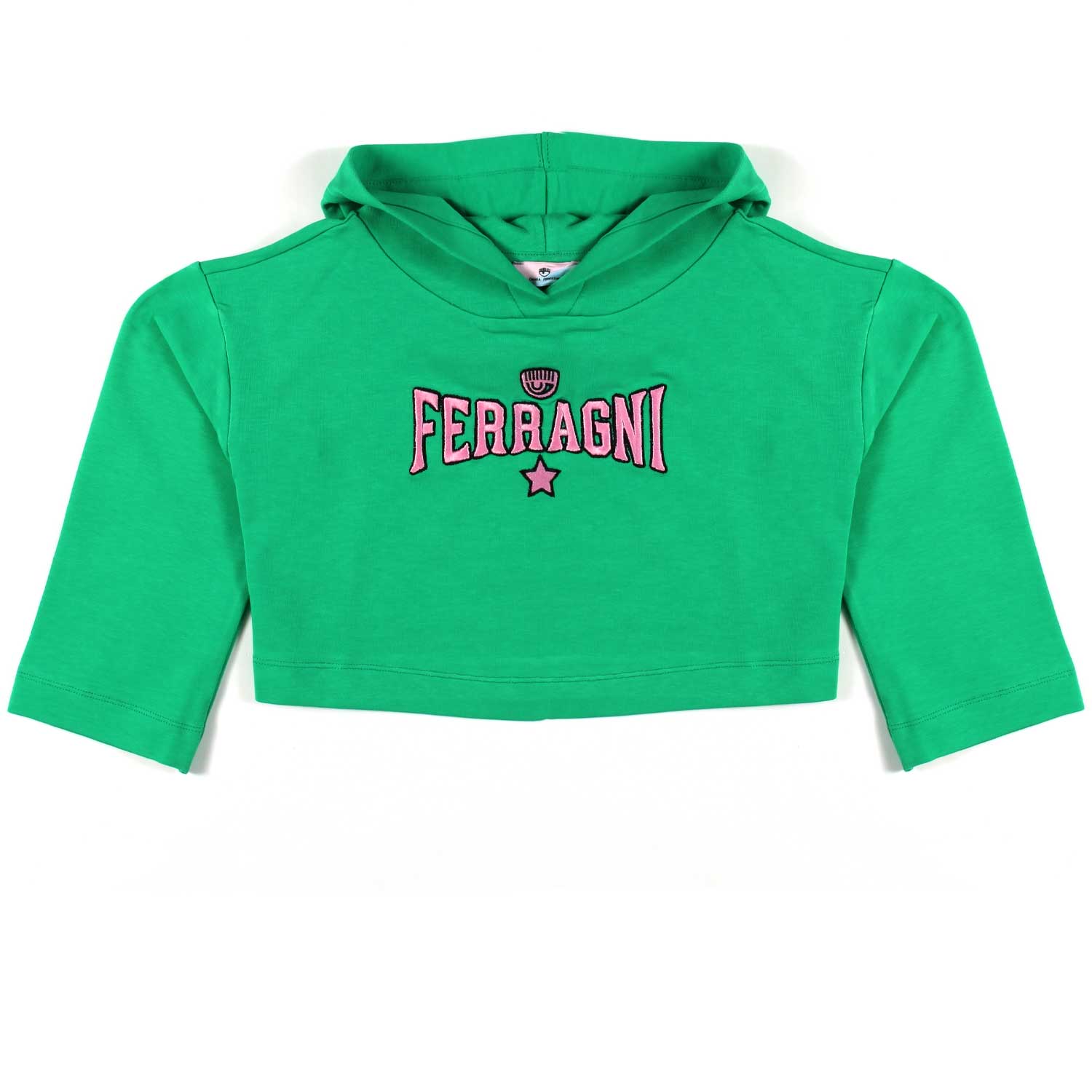 FELPA CROPPED EYE STAR VERDE CON CAPPUCCIO BAMBINA - annameglio.com abbigliamento moda