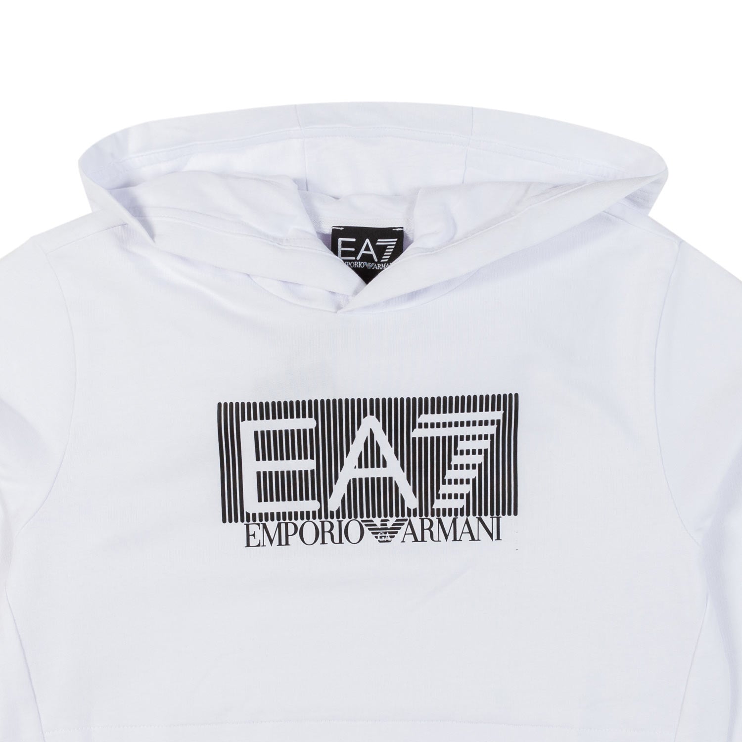 FELPA EA7 BIANCA CON CAPPUCCIO E LOGO GOMMATO NERO - annameglio.com abbigliamento moda